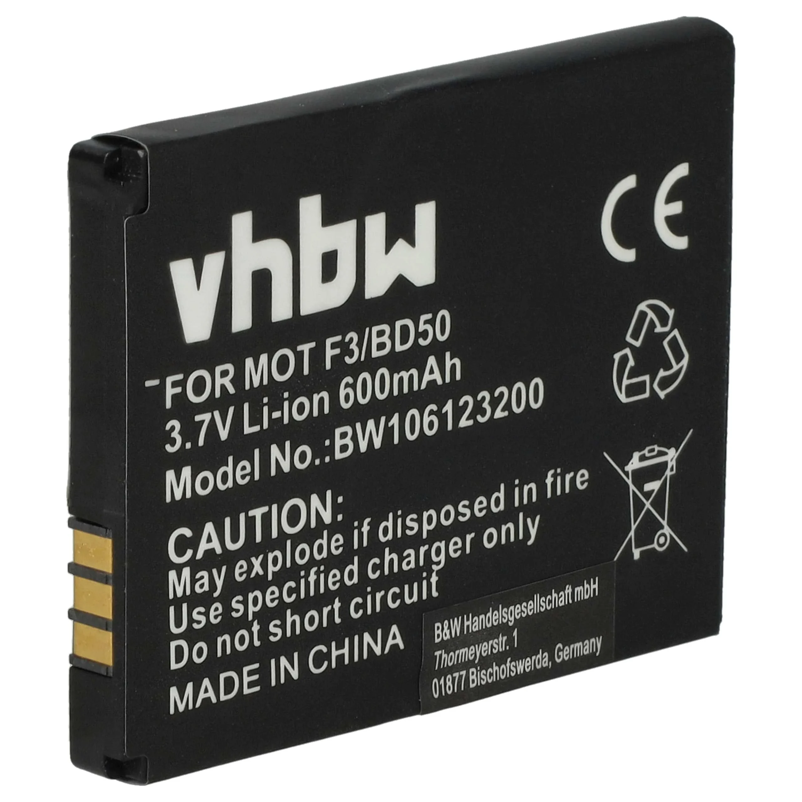 Batterie remplace AVM BAK130506, 312BAT006, 100402, 312BAT016 pour téléphone Motorola - 600mAh 3,7V Li-ion