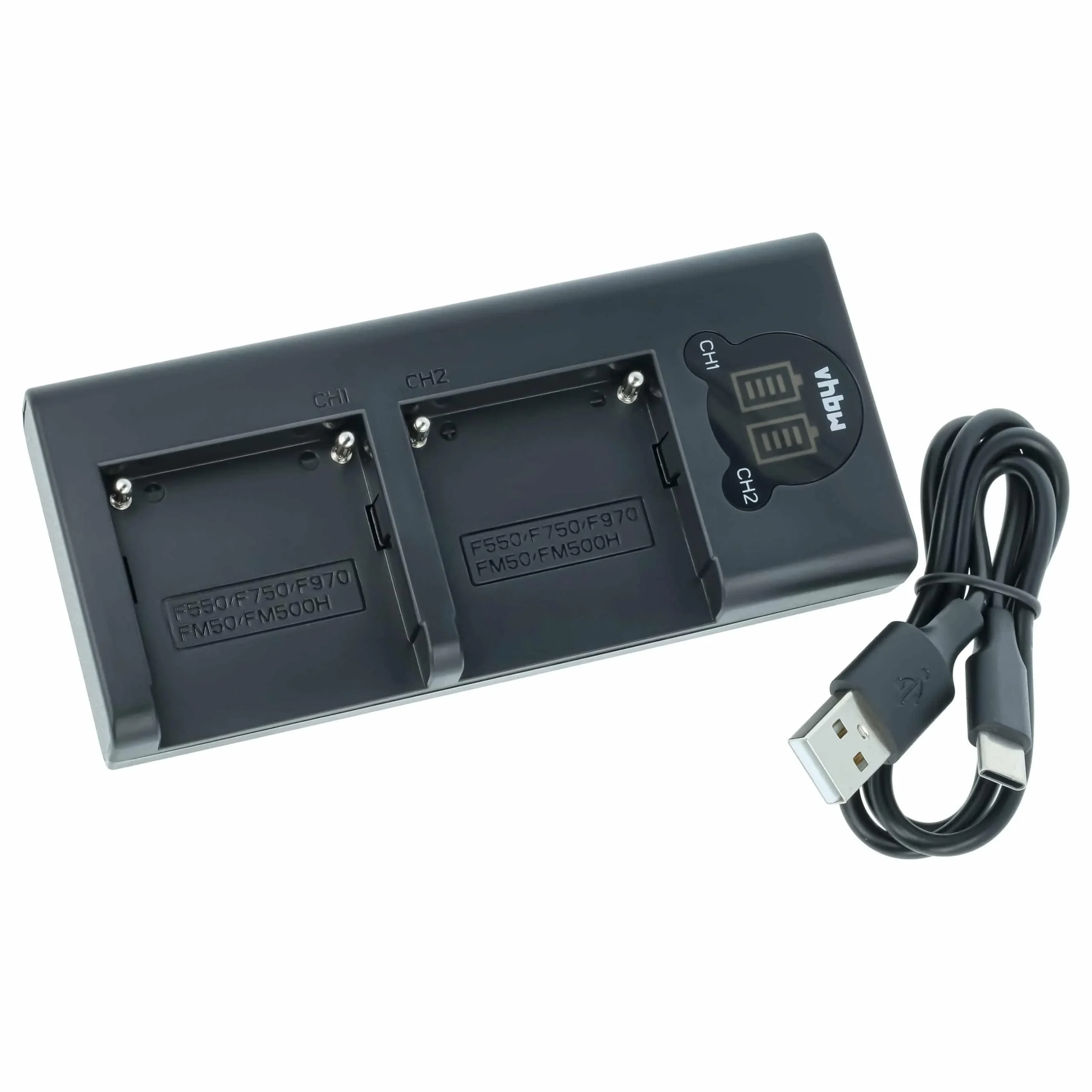 Chargeur Micro-USB + USB-C + câble USB-C remplace Sony BC-VM10 pour appareil photo Sony - 1x 0.7 / 2x 0.5 A