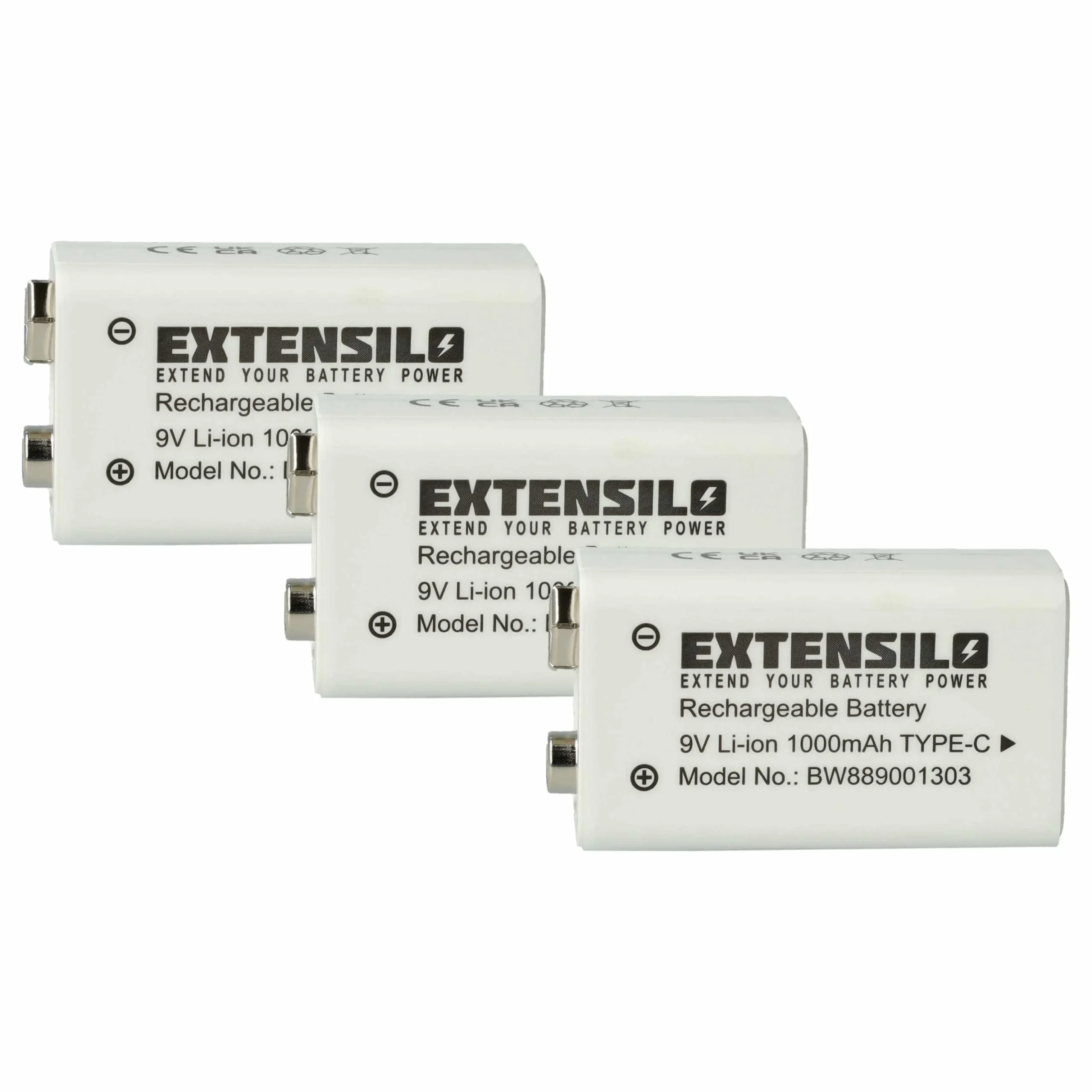 3x Piles bloc 9V remplace Daitem BATV13 pour alarmes et divers appareils - 1Ah 9V Li-ion