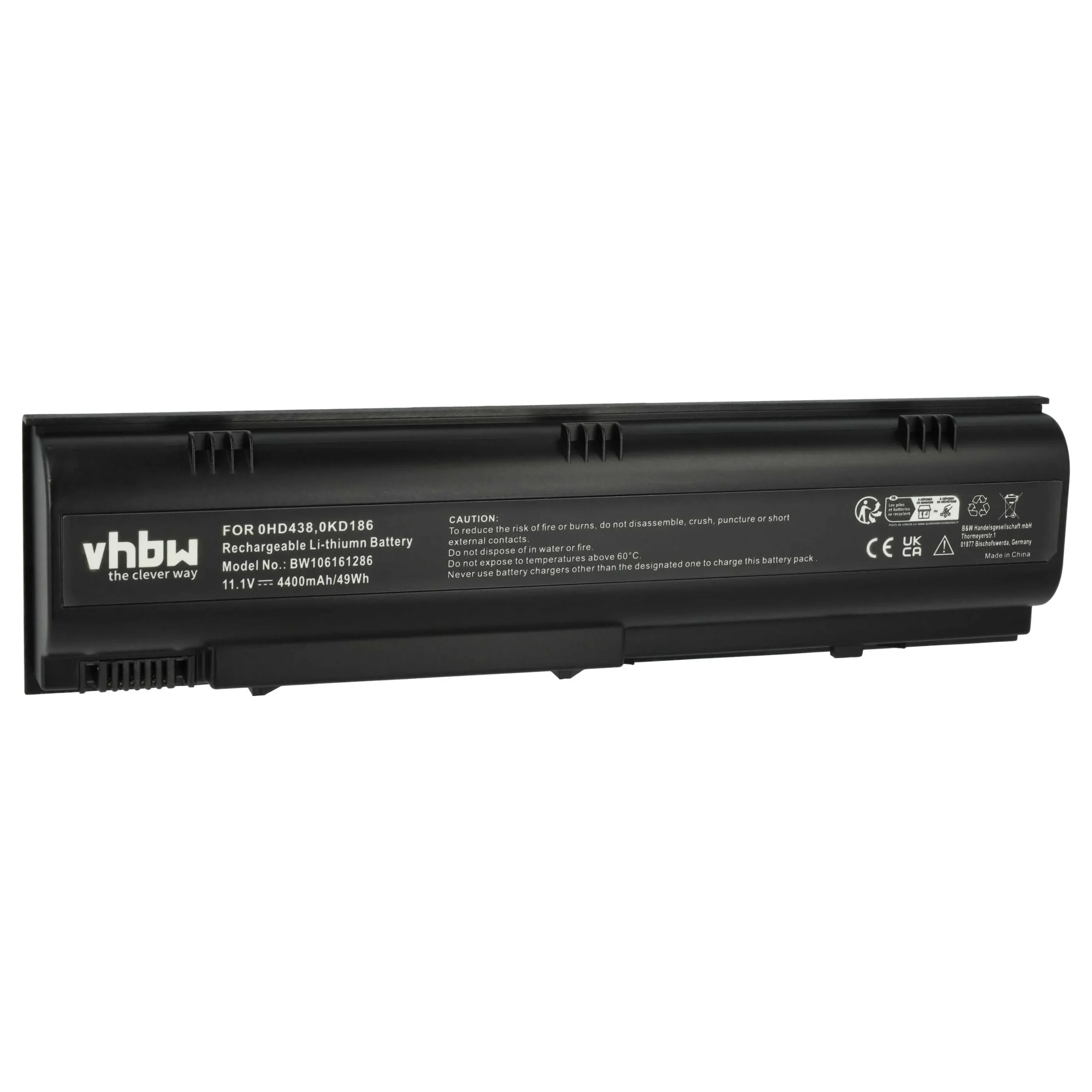 Batterie remplace Dell 0HD438, 0TD429, 0KD186 pour ordinateur portable Dell- 4400mAh 11,1V Li-ion, noir