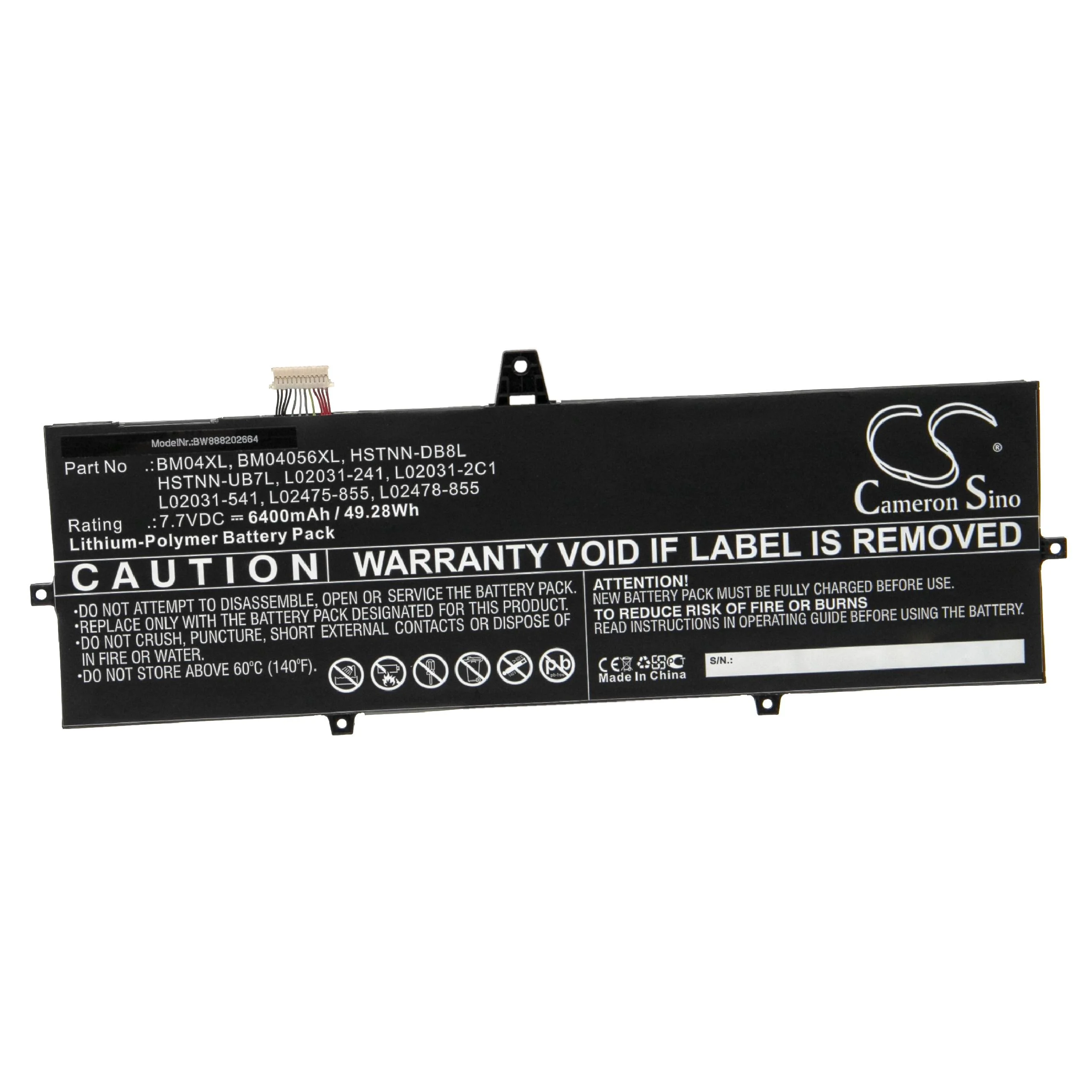 Batterie remplace HP HSTNN-DB8L, BM04XL, BM04056XL pour ordinateur portable HP- 6400mAh 7,7V Li-polymère