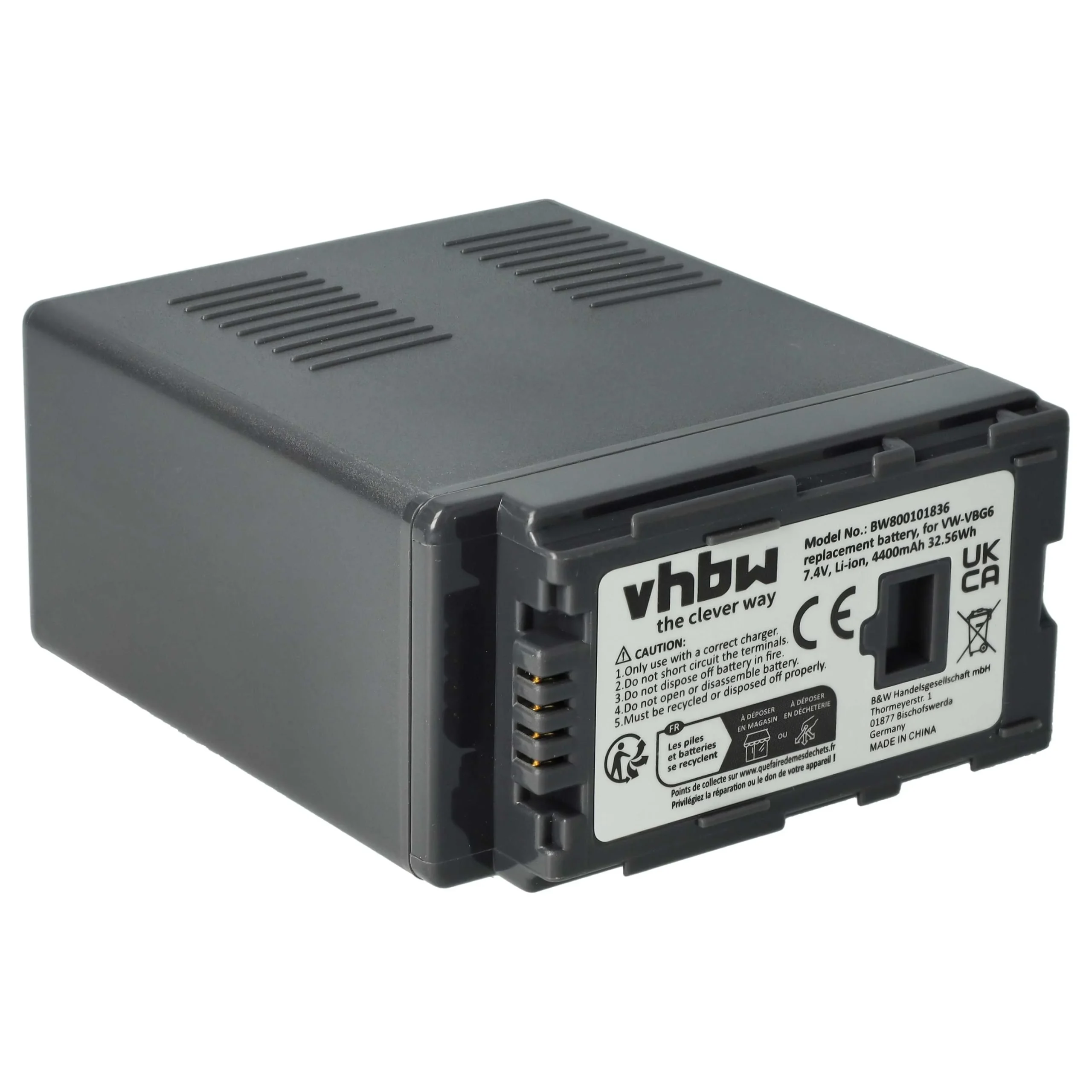Batterie remplace Panasonic VW-VBG6 pour caméscope Panasonic- 4400mAh 7,4V Li-ion avec puce