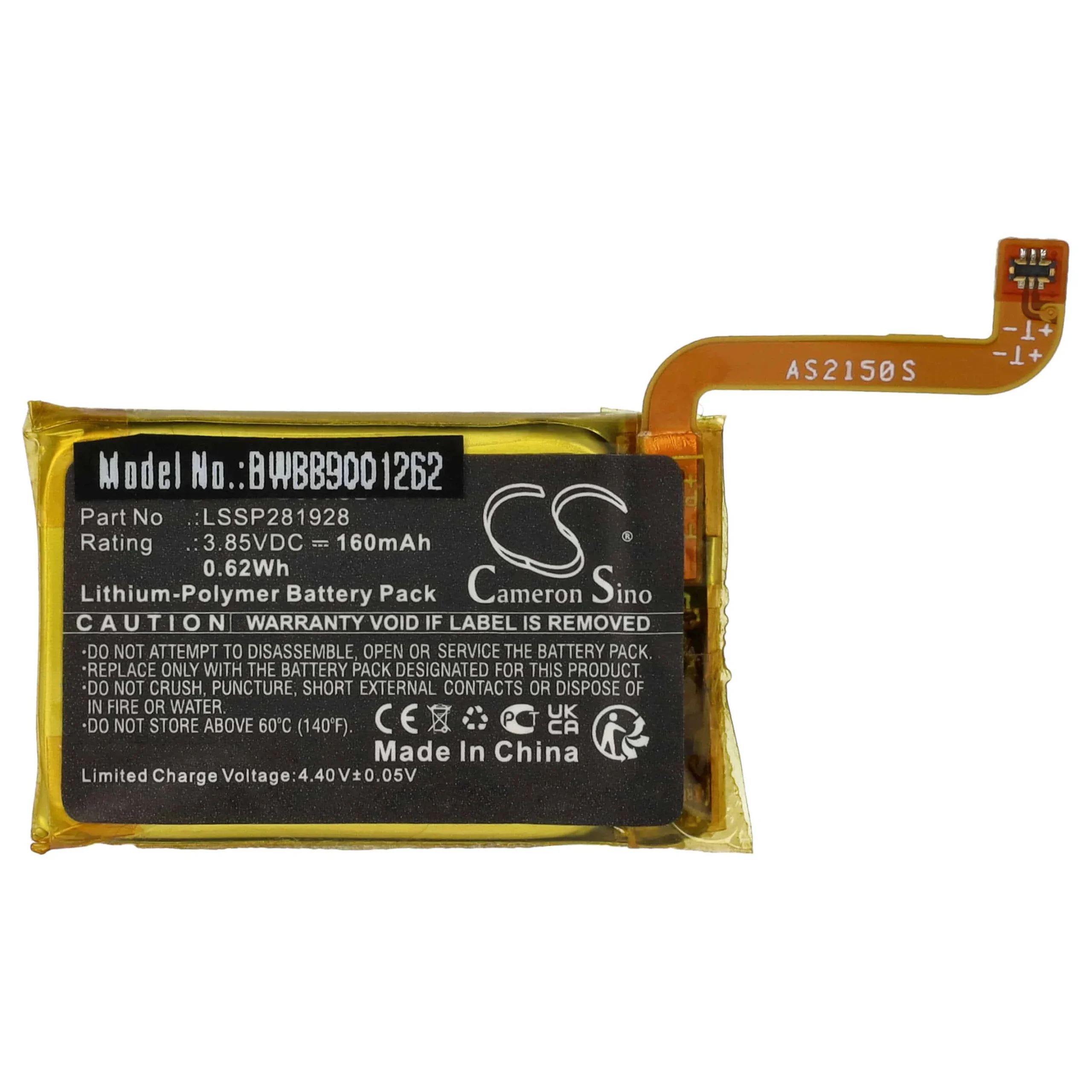 Batterie remplace Fitbit LSSP281928 montre connectée - 160mAh 3,85V Li-polymère