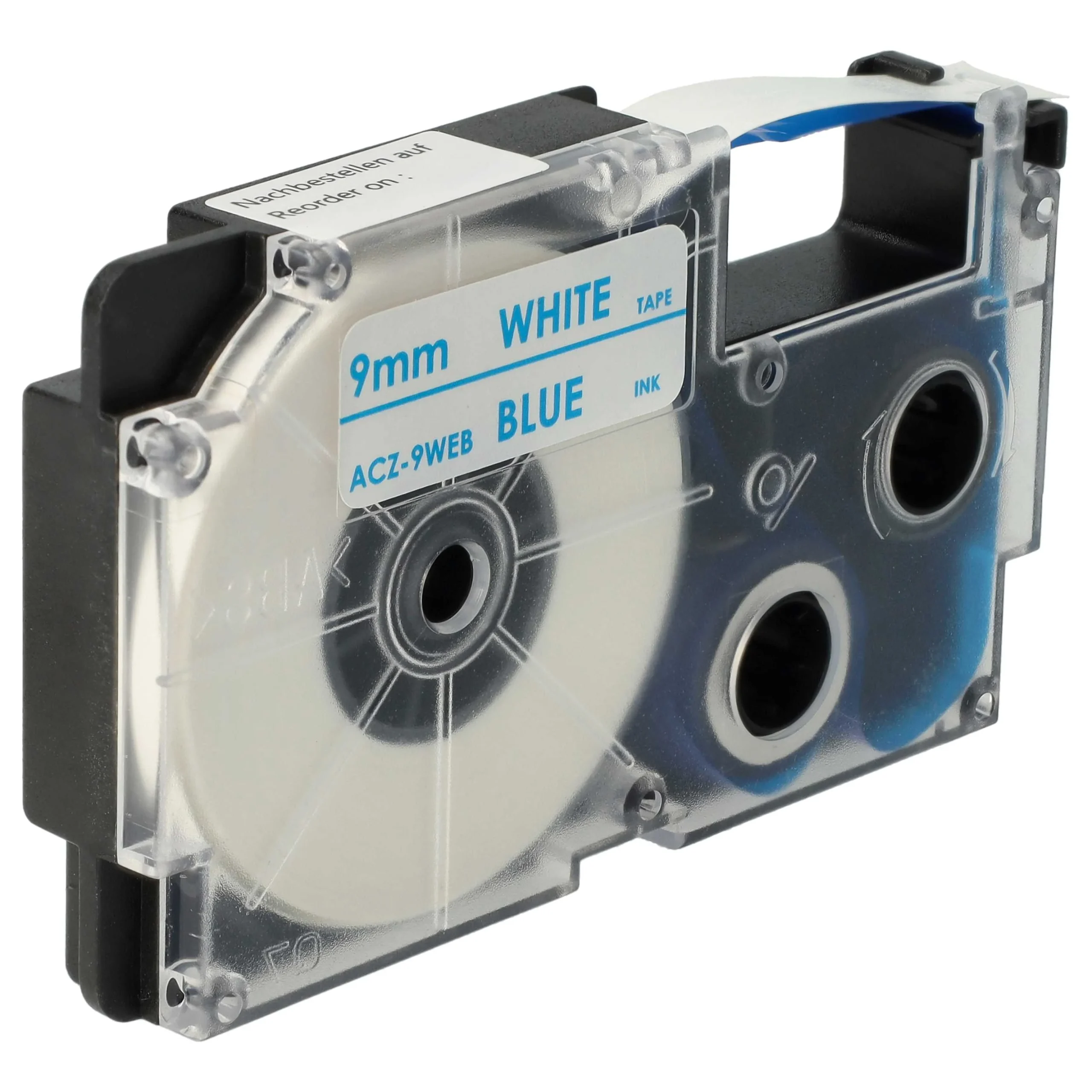 Cassette à ruban remplace Casio XR-9WEB1, XR-9WEB - 9mm lettrage Bleu ruban Blanc, plastique