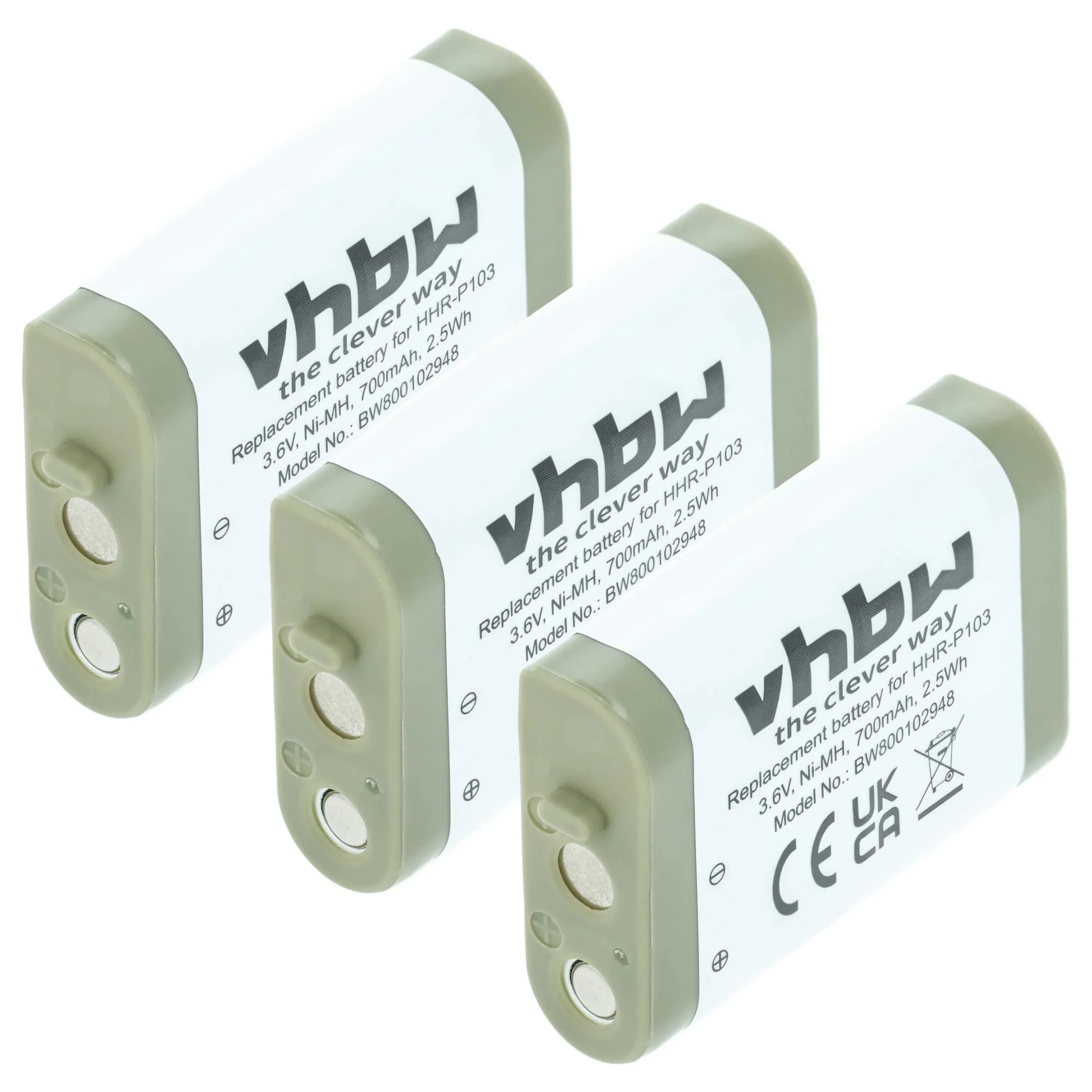 3x Batteries remplace Panasonic N4HHGMB00005, N4HHGMB00001, N4HHGMN00001 pour téléphone GE - 700mAh 3,6V NiMH