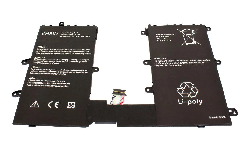 Batterie remplace HP 733057-421, 733057-421(1ICP4/73/131-2), 740479-001 tablette - 8250mAh 3,75V Li-polymère