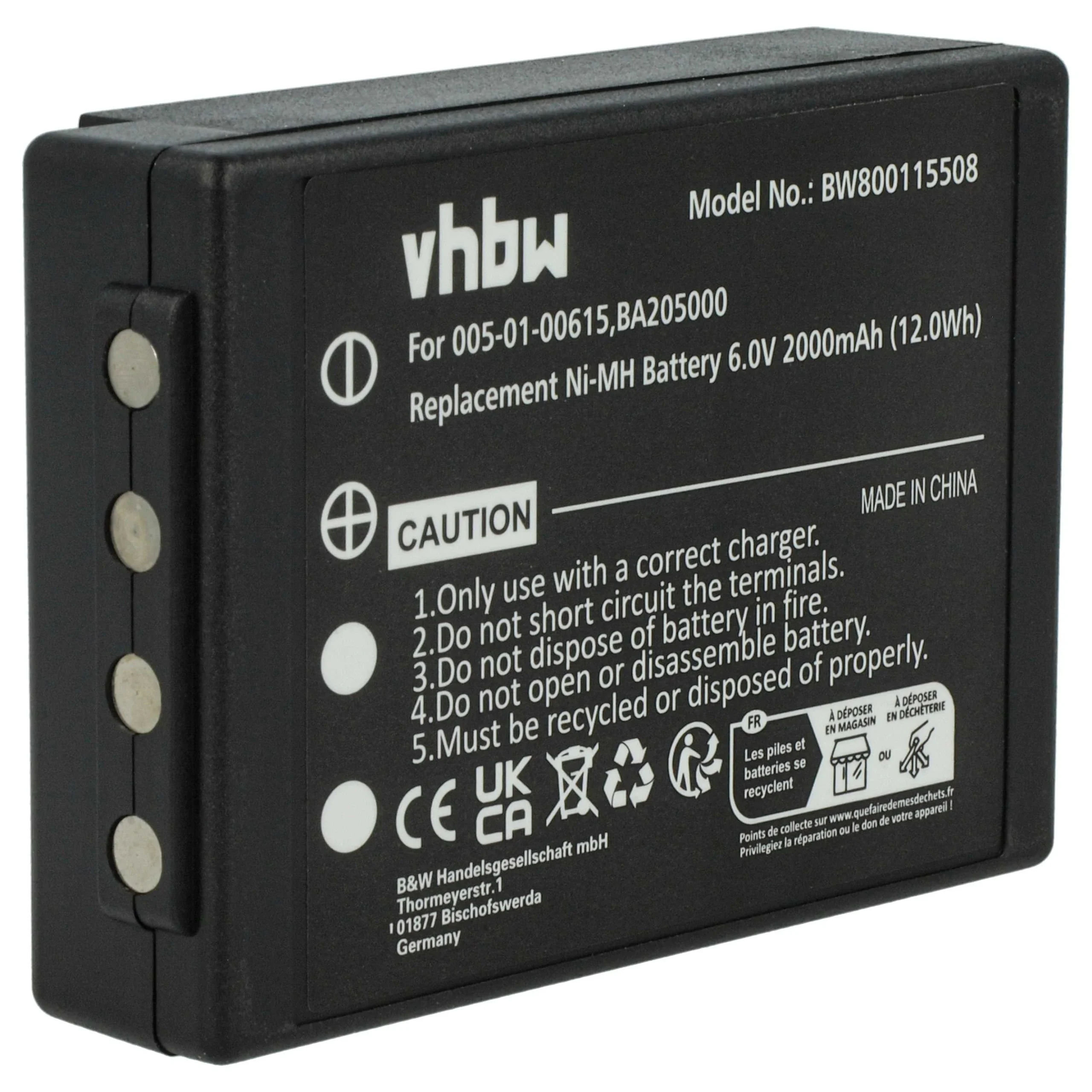 Batterie remplace HBC BA209000, 005-01-00615, BA205000, BA206000, BA206030, BA205030 - 2000mAh 6V NiMH