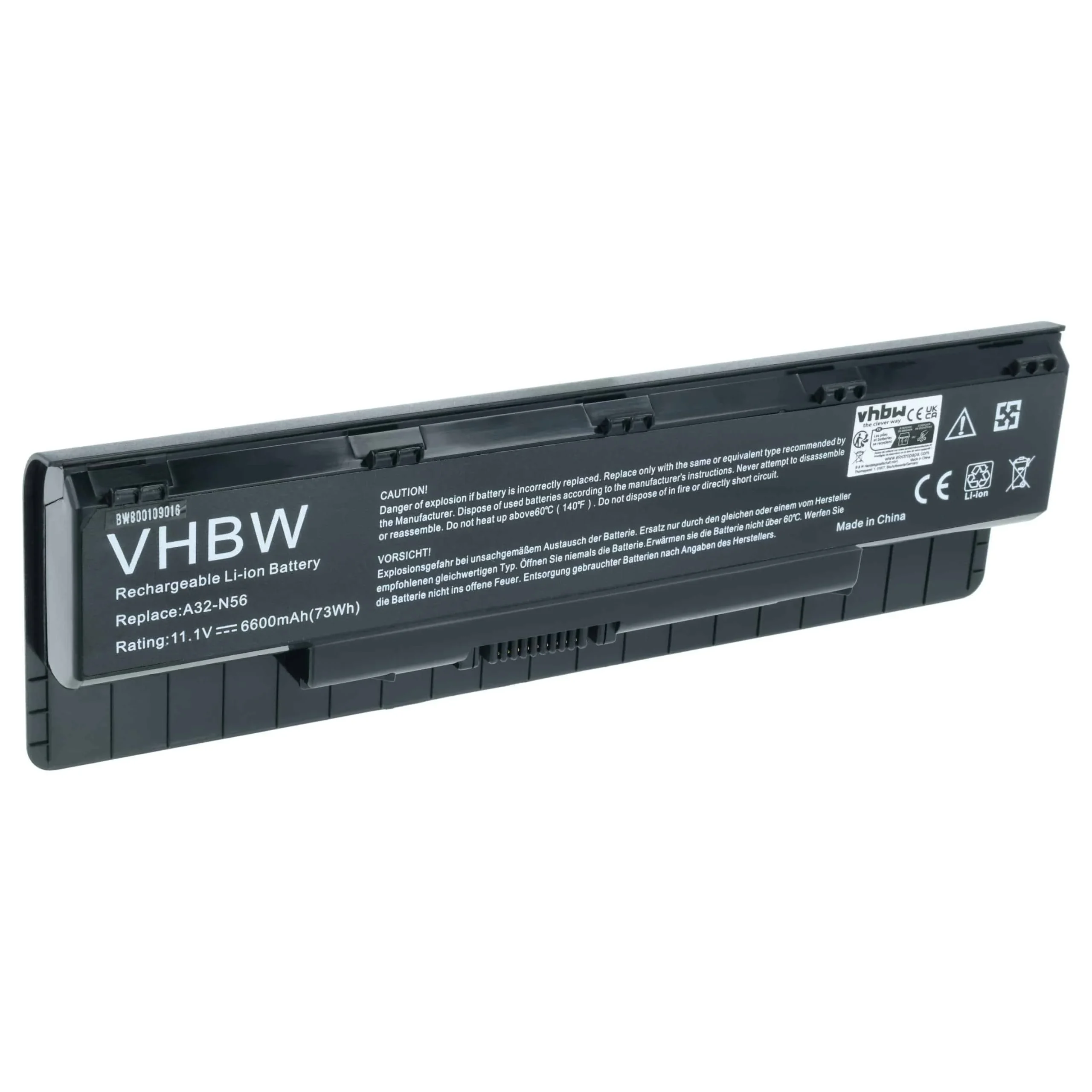 Batterie remplace Asus A32-N56, A31-N56, A33-N56 pour ordinateur portable Asus- 6600mAh 10,8V Li-ion, noir