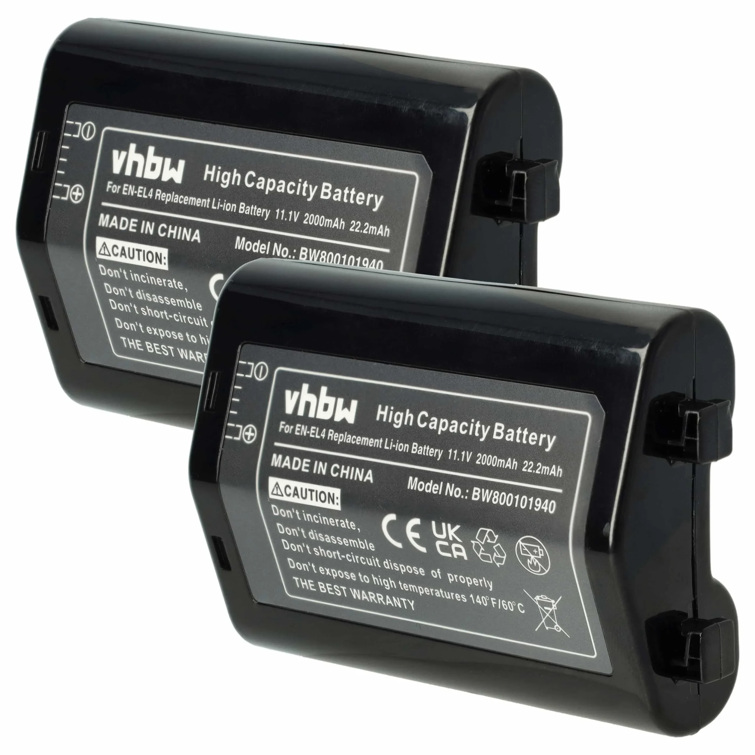 2x Batteries remplace Nikon EN-EL4, EN-EL4a pour appareil photo Nikon- 2000mAh 11,1V Li-ion