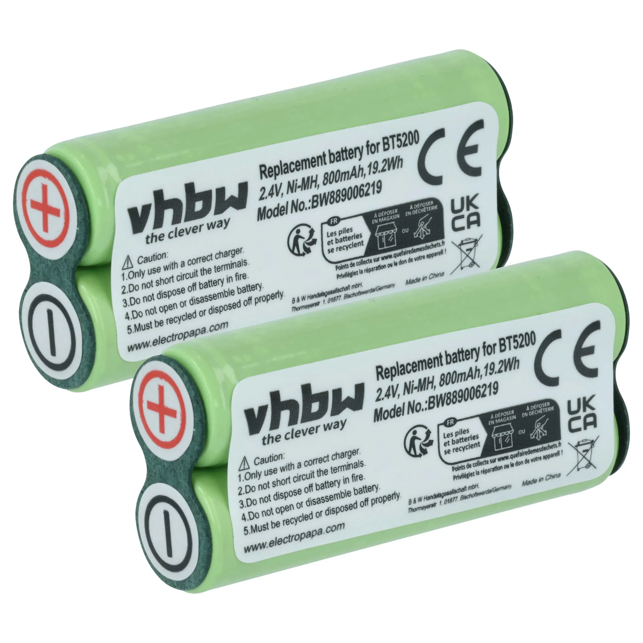 2x Batteries remplace Braun 31198189 pour rasoir électrique Philips - 800mAh 2,4V NiMH