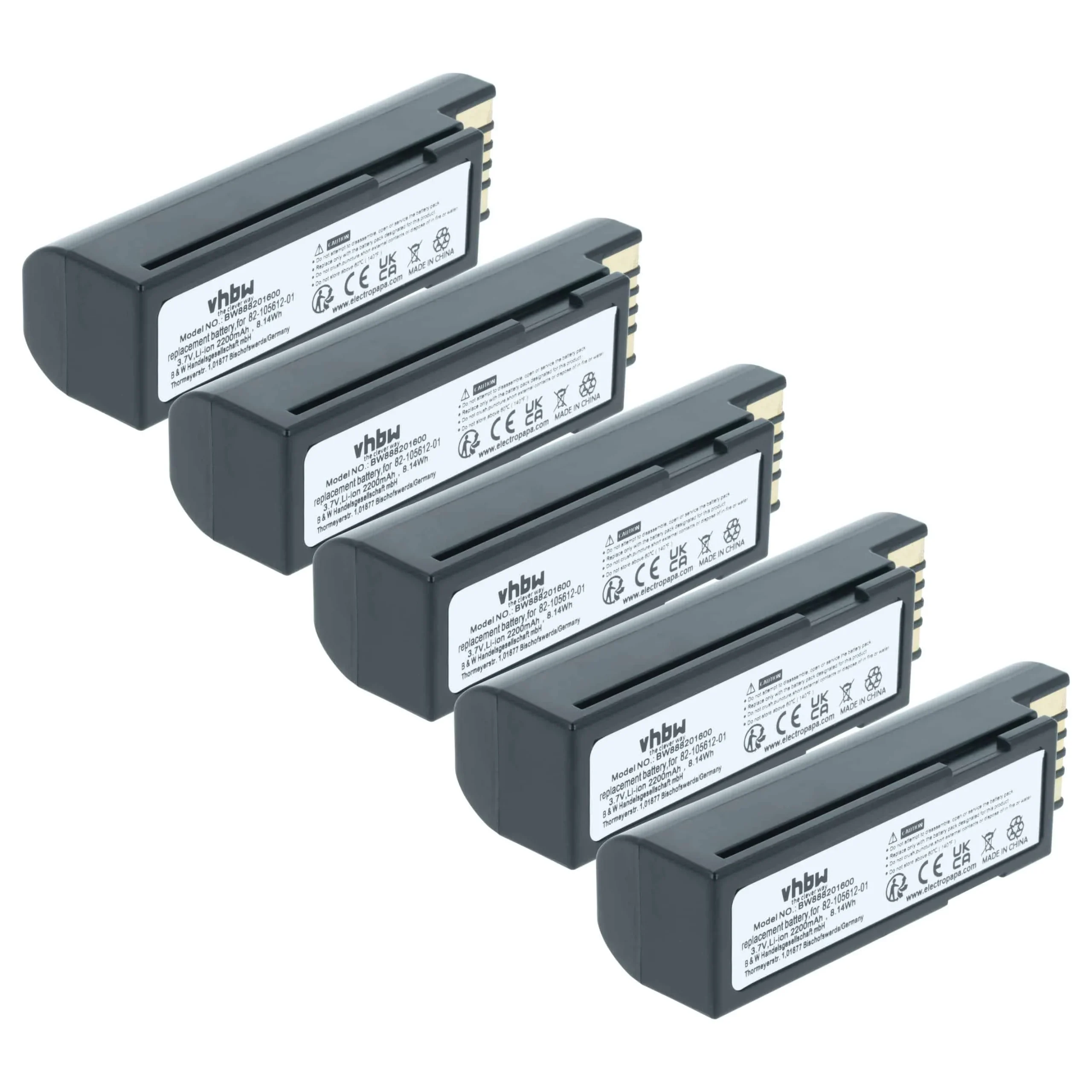 5x Batteries remplace Zebra BTRY-36IAB0E-00, 82-166537-01 pour scanner de code-barre Zebra - 2200mAh 3,7V