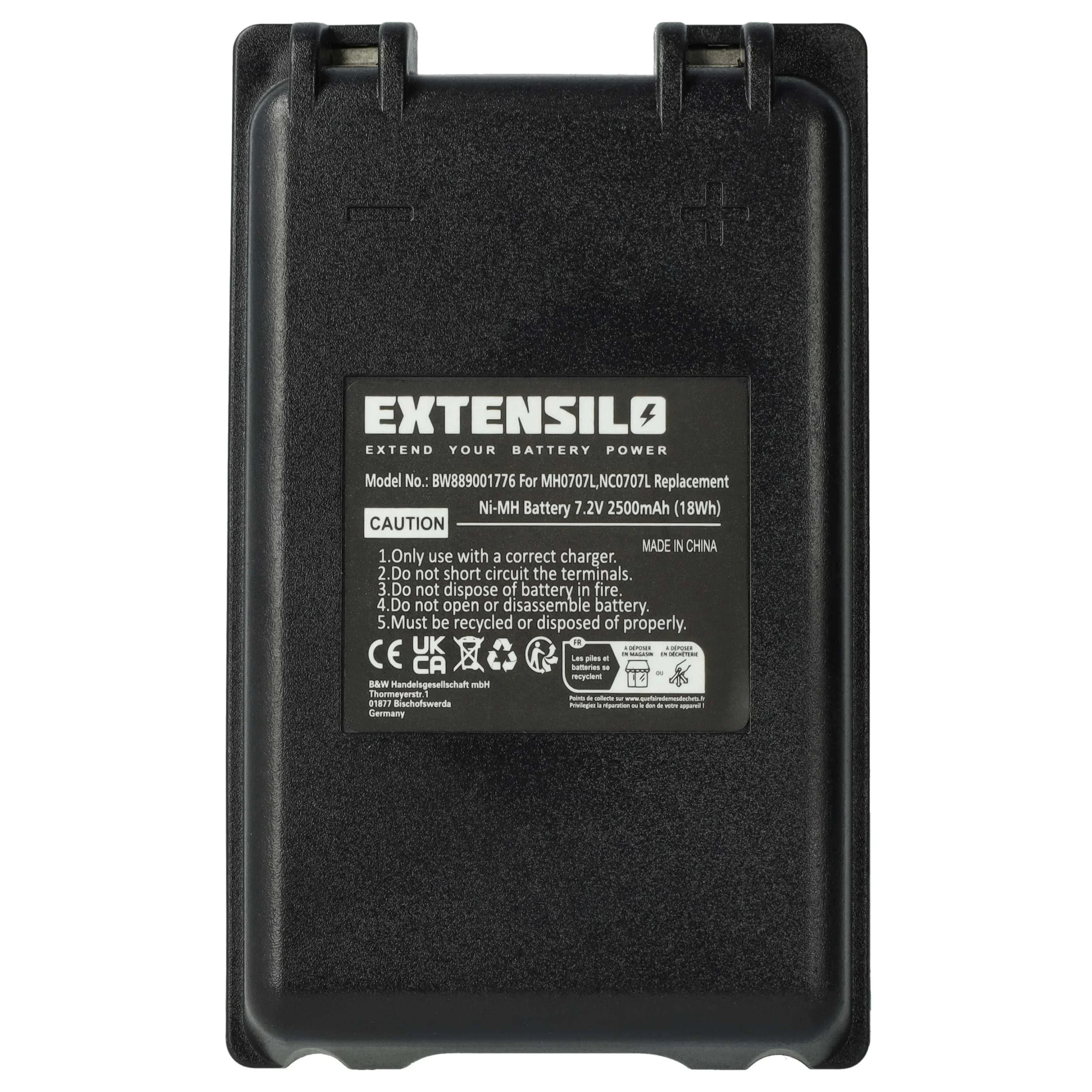 Batterie remplace Autec MH0707L, NC0707L - 2500mAh 7,2V NiMH