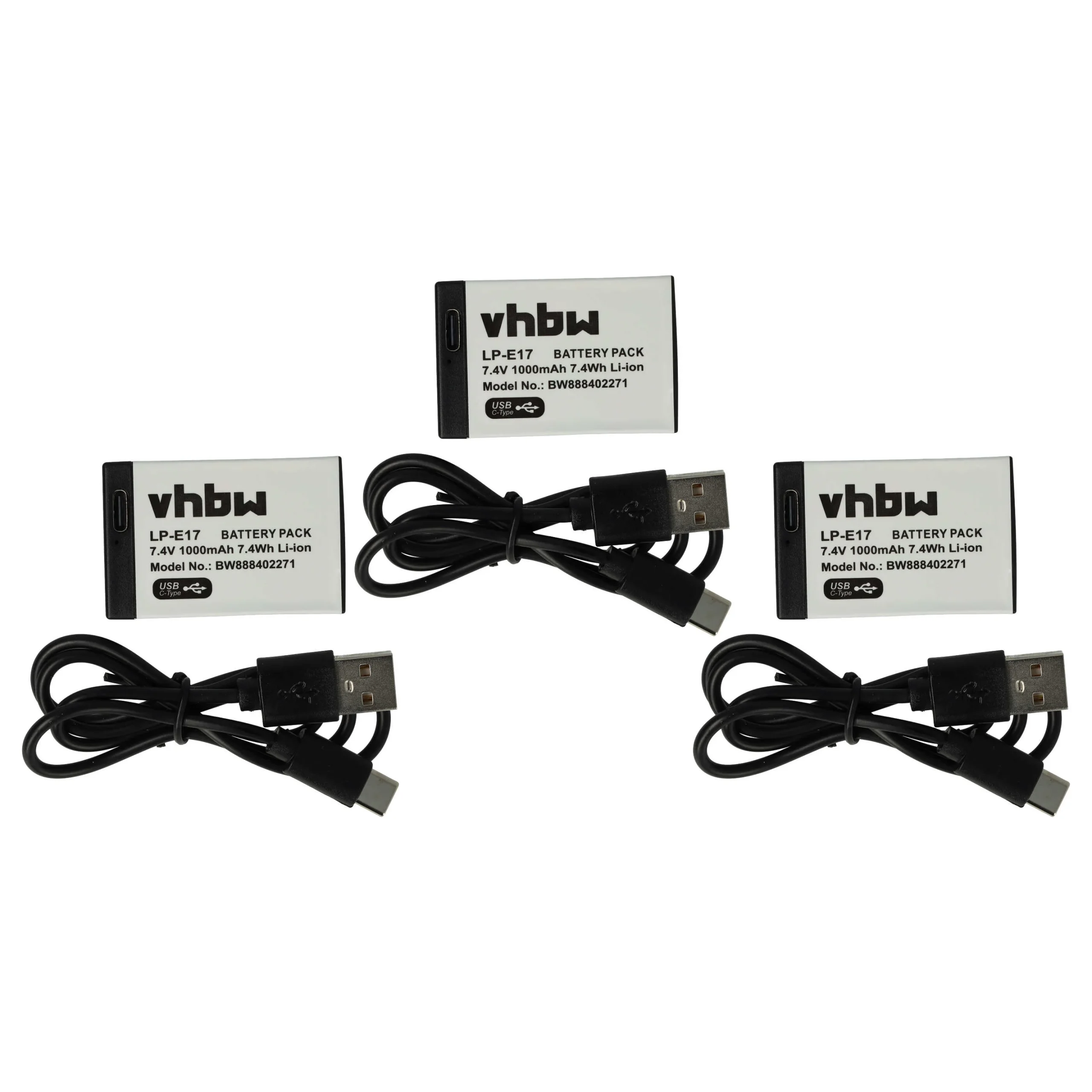 3x Batteries remplace Canon LP-E17 pour appareil photo Saramonic- 1000mAh 7,4V Li-ion - USB-C