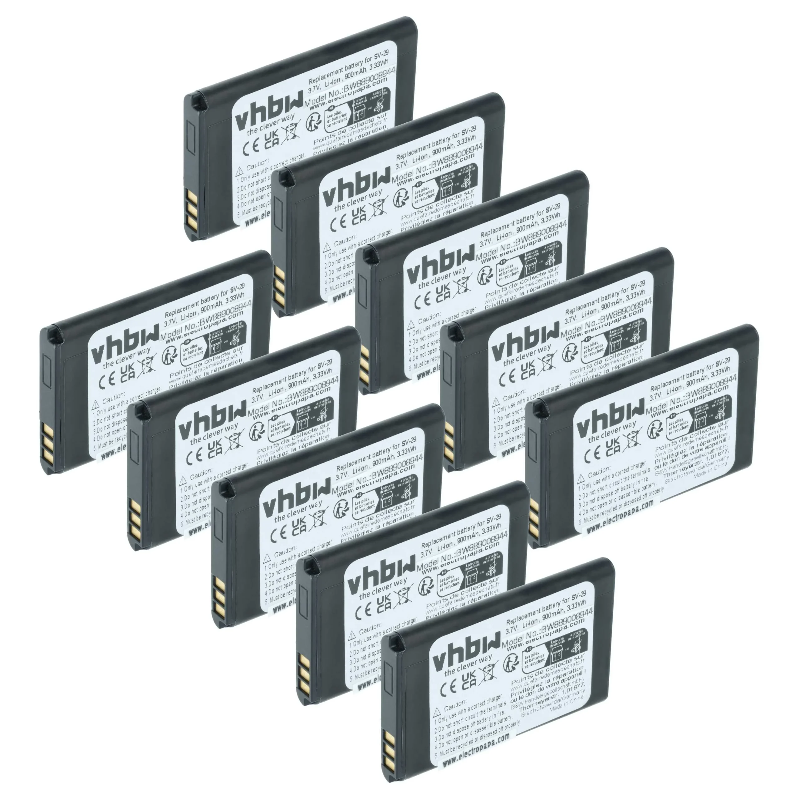 Batterie (10 pcs.) remplace Alcatel RTR001F01, 10000058 téléphone portable T-Com - 900mAh 3,7V Li-ion