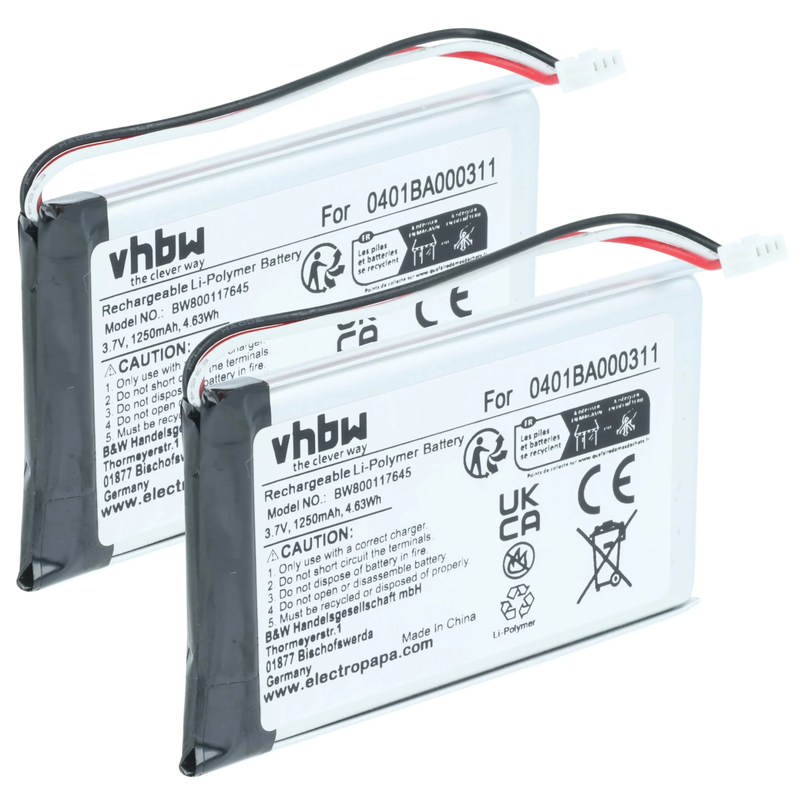 2x Batteries remplace Elca 0401BA000311 pour télécommande Elca- 1250mAh 3,7V Li-polymère