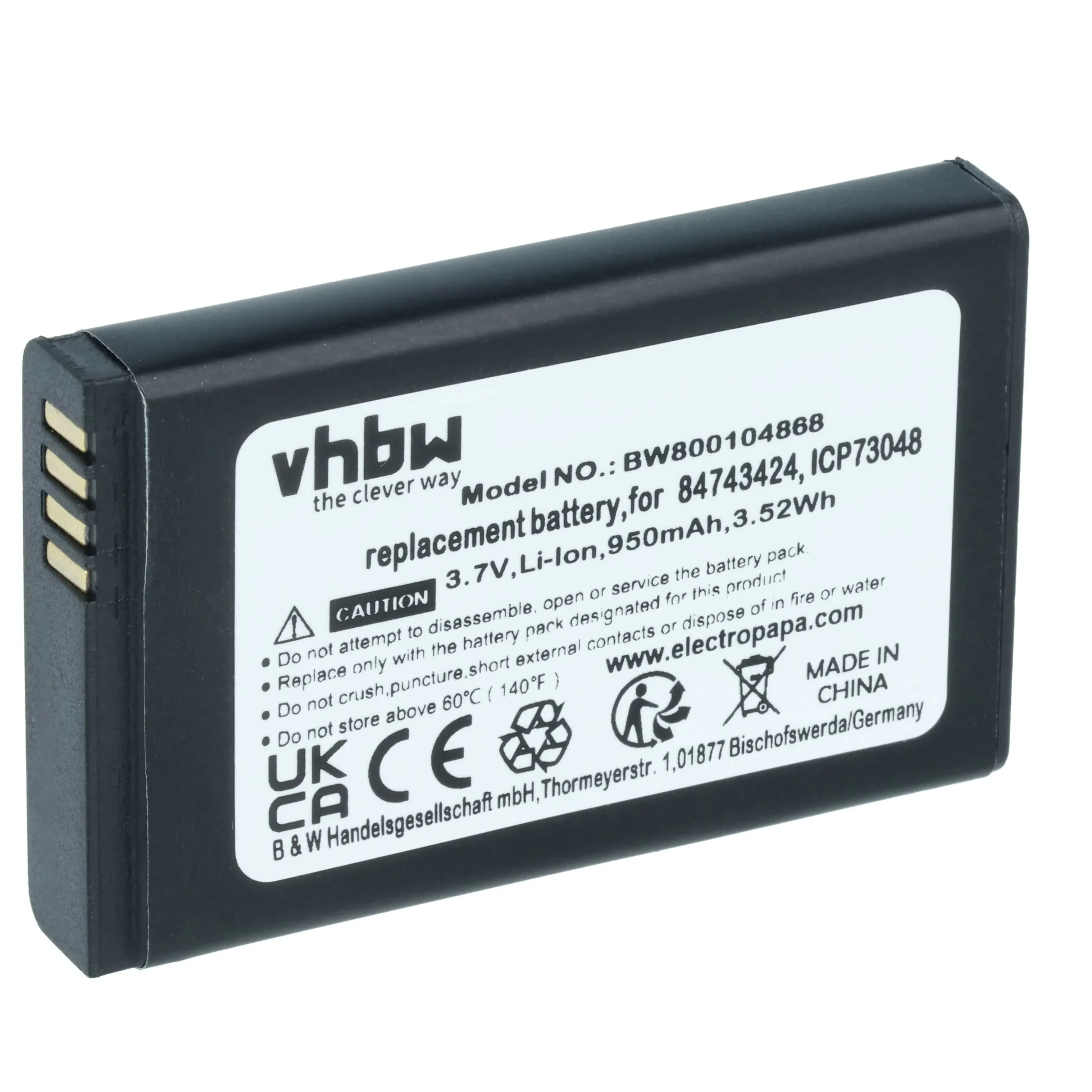 Batterie remplace Polycom / Spectralink 84743424, 84743428, ICP73048 pour téléphone Agfeo - 950mAh 3,7V Li-ion