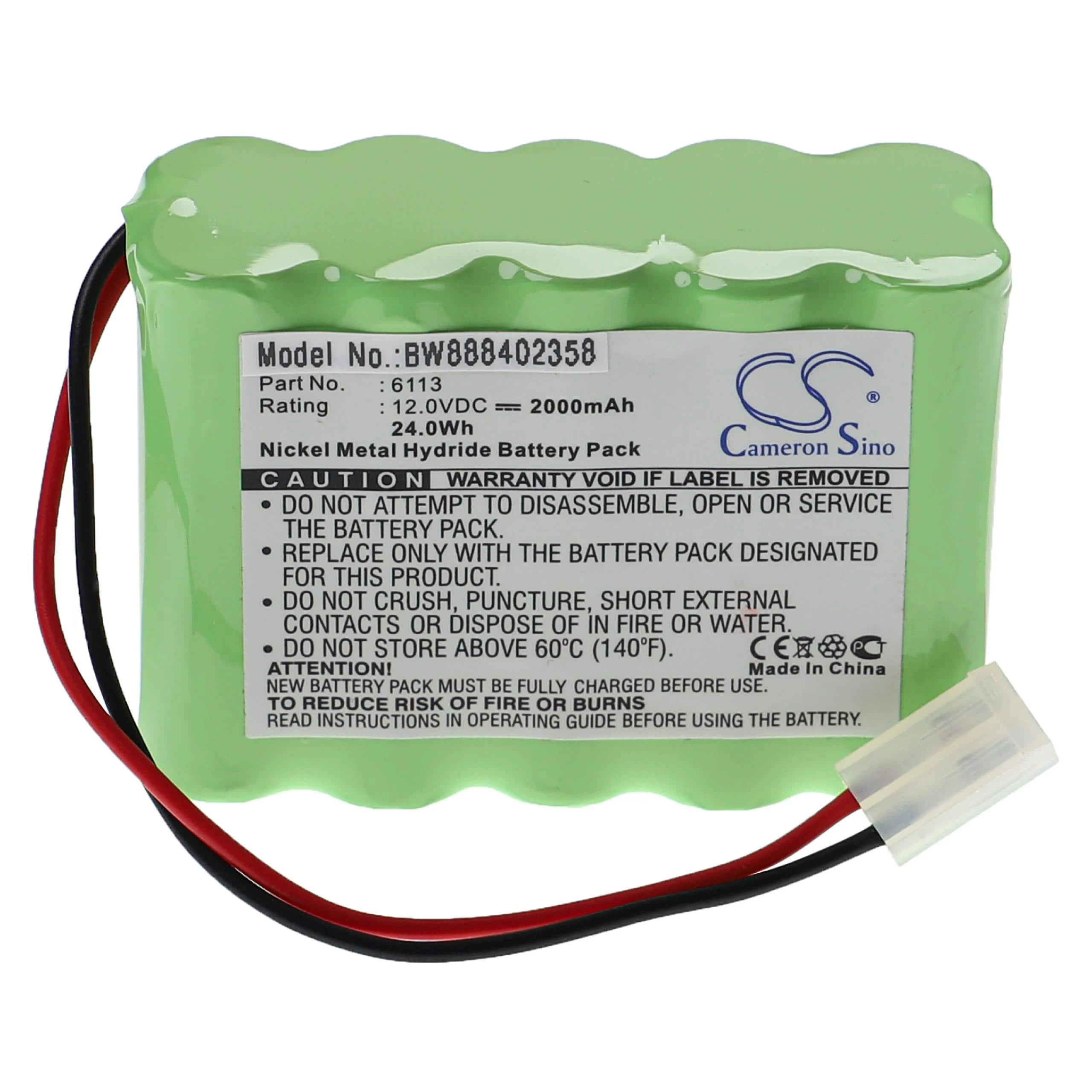 Batterie remplace Cardioline 120176, 110176, 6113 pour appareil médical CardioRapid - 2000mAh 12V NiMH