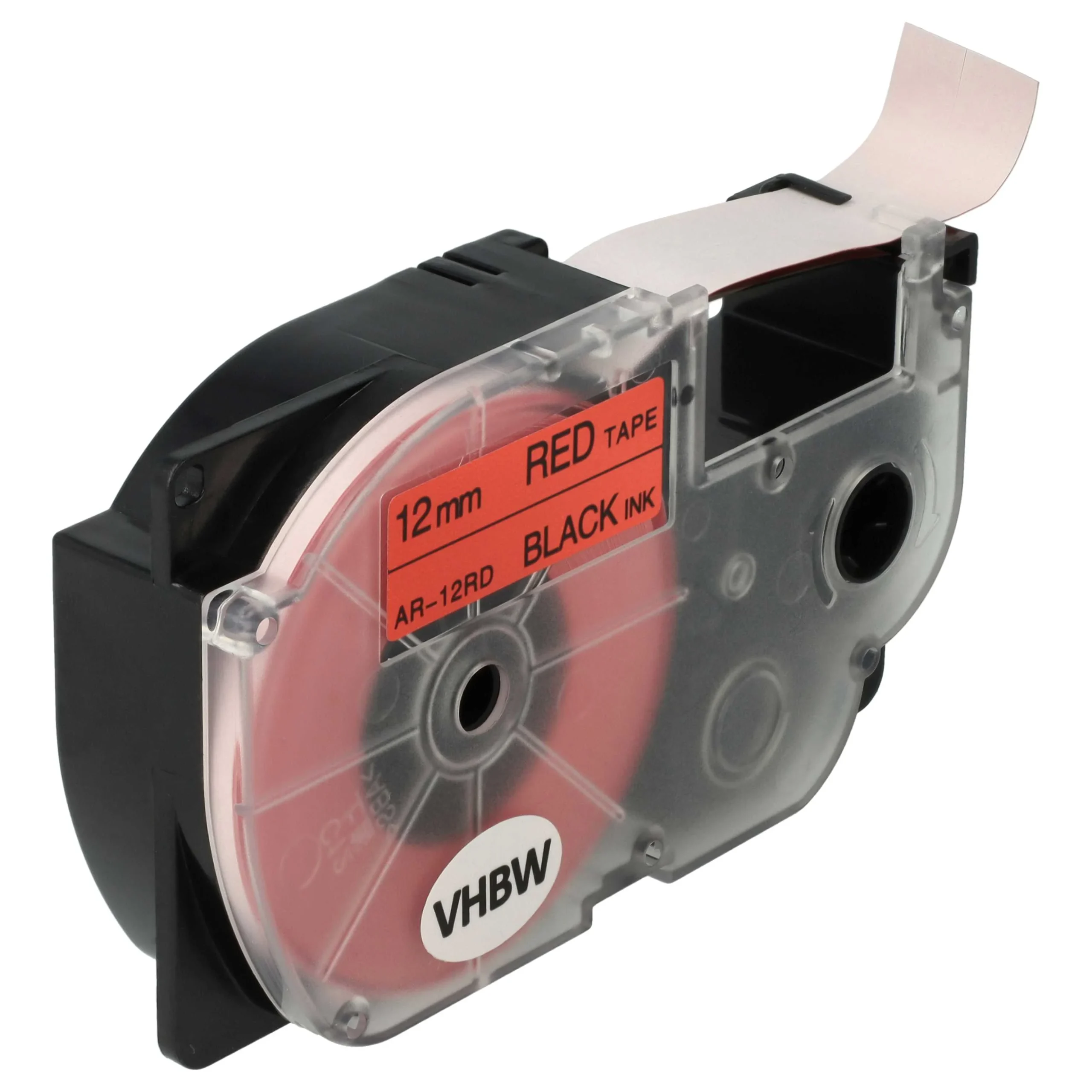 Cassette à ruban remplace Casio XR-12RD1, XR-12RD - 12mm lettrage Noir ruban Rouge, plastique