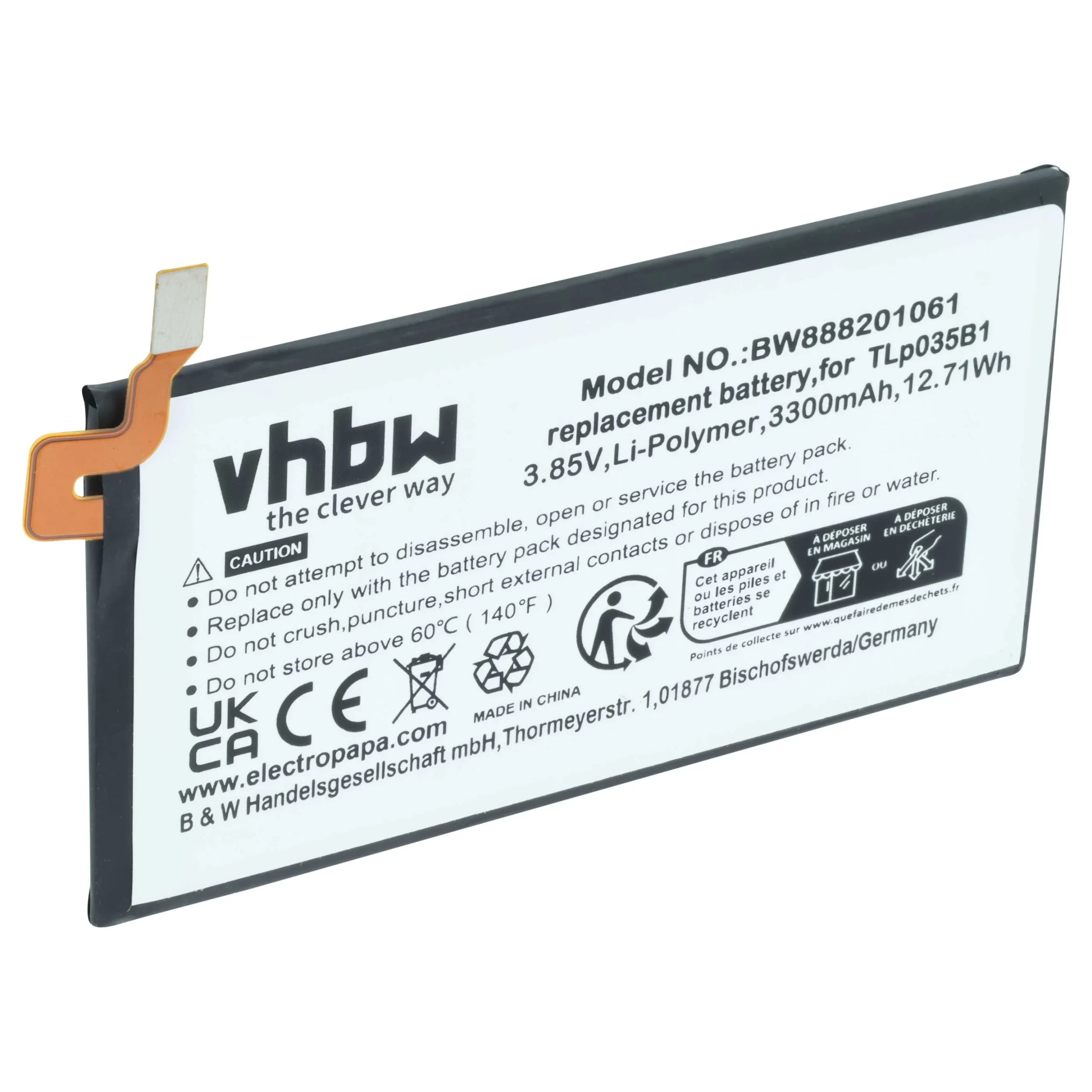 Batterie remplace BlackBerry TLp035B1 téléphone portable Blackberry - 3300mAh 3,85V Li-polymère