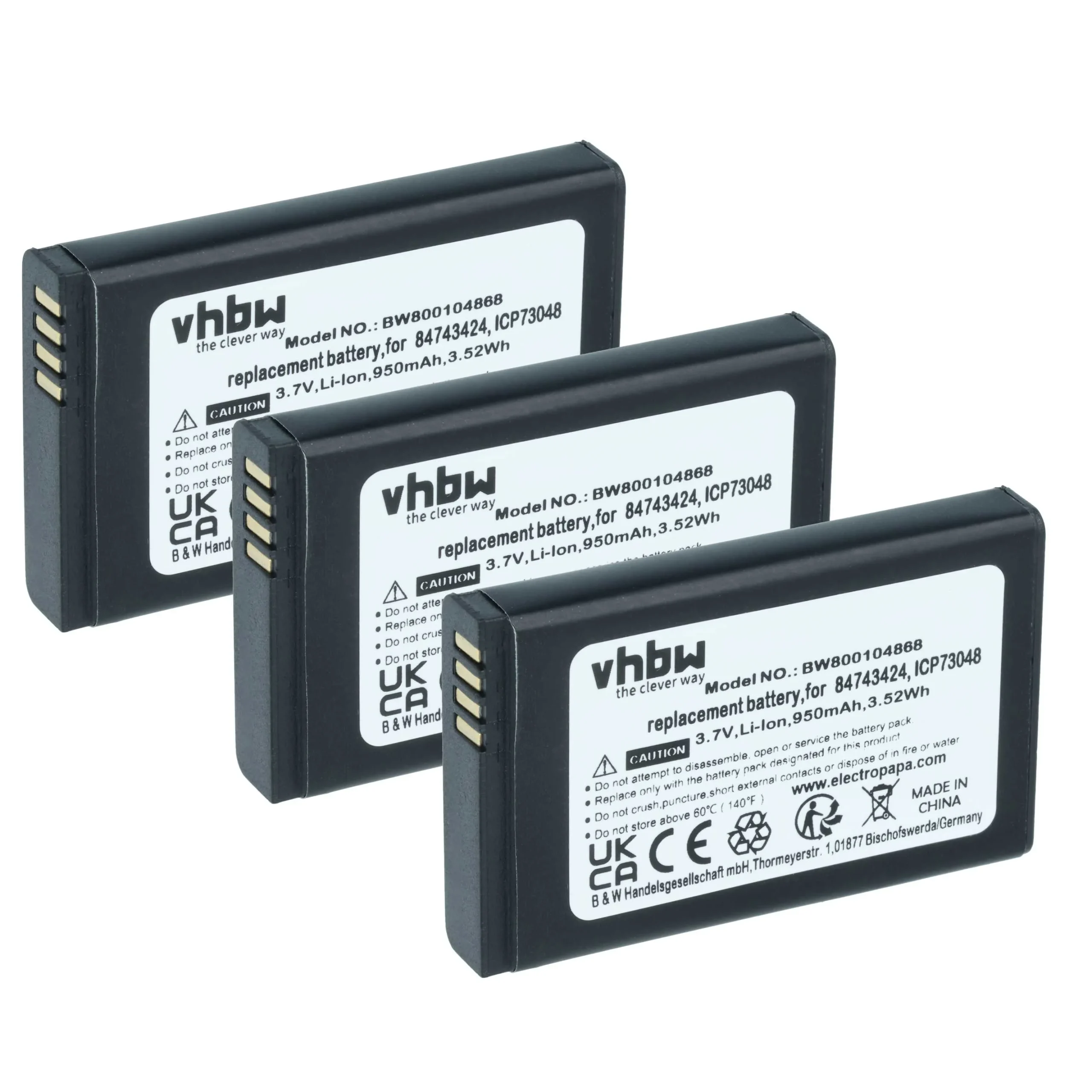 3x Batteries remplace Polycom / Spectralink 84743424, 84743428 pour téléphone Agfeo - 950mAh 3,7V Li-ion