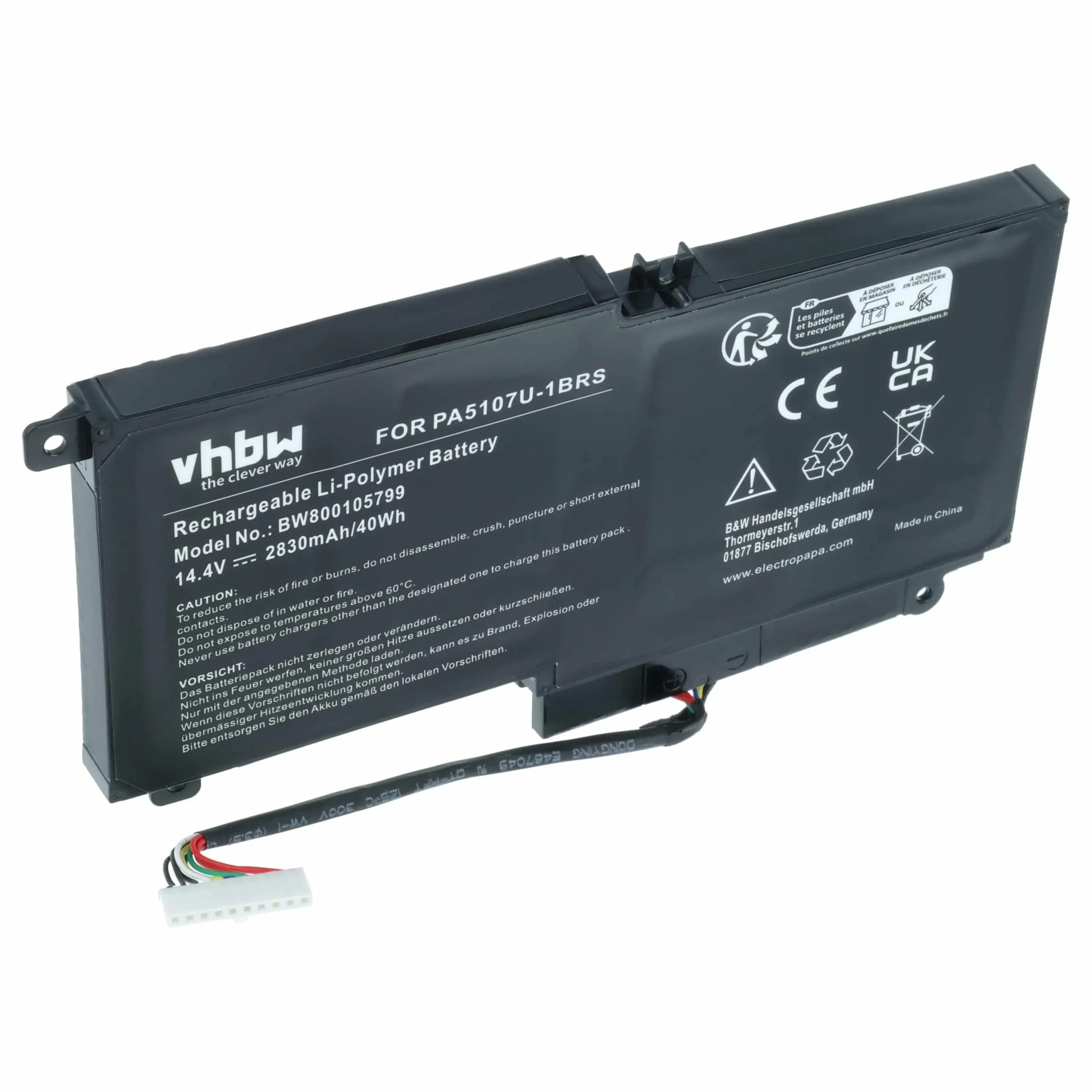 Batterie remplace Toshiba 7D013201M, 4ICP9/39/65-1 pour ordinateur portable Toshiba- 2830mAh 14,4V Li-ion