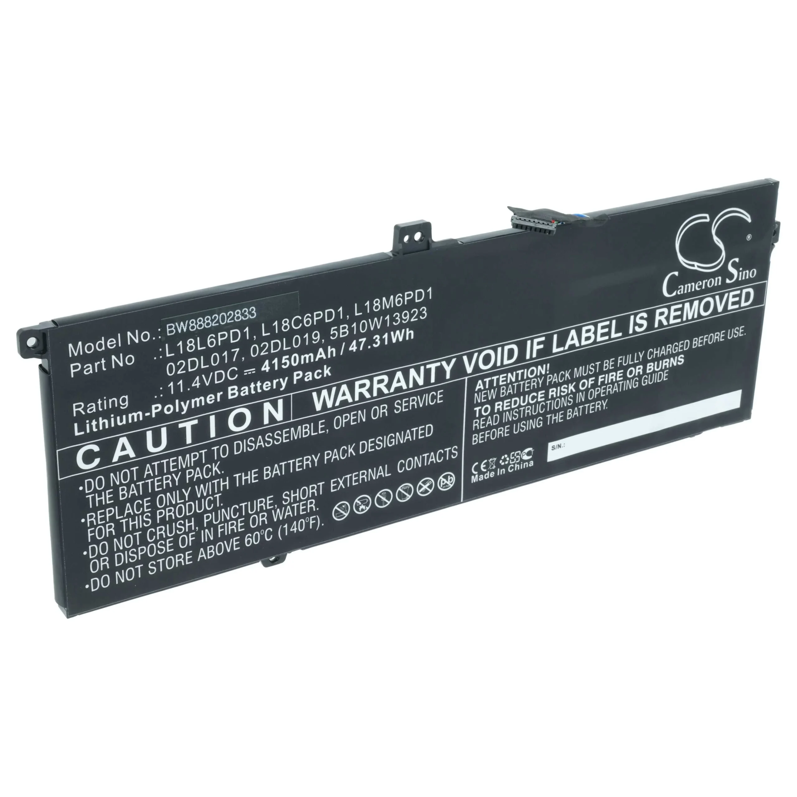 Batterie remplace Lenovo 02DL017, 02DL019 pour ordinateur portable Lenovo- 4150mAh 11,4V Li-polymère