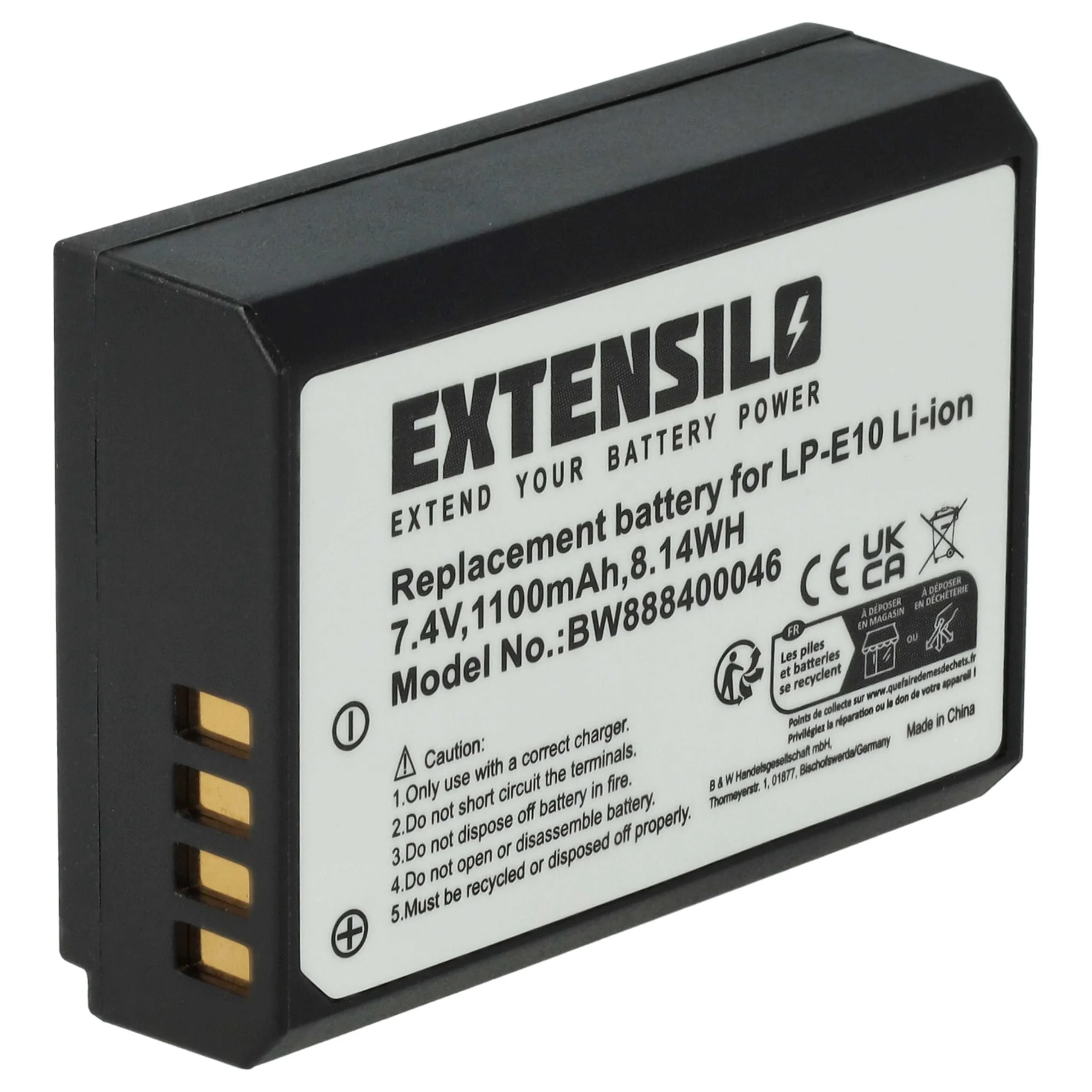 Batterie remplace Canon LP-E10 pour appareil photo Canon- 1100mAh 7,4V Li-ion