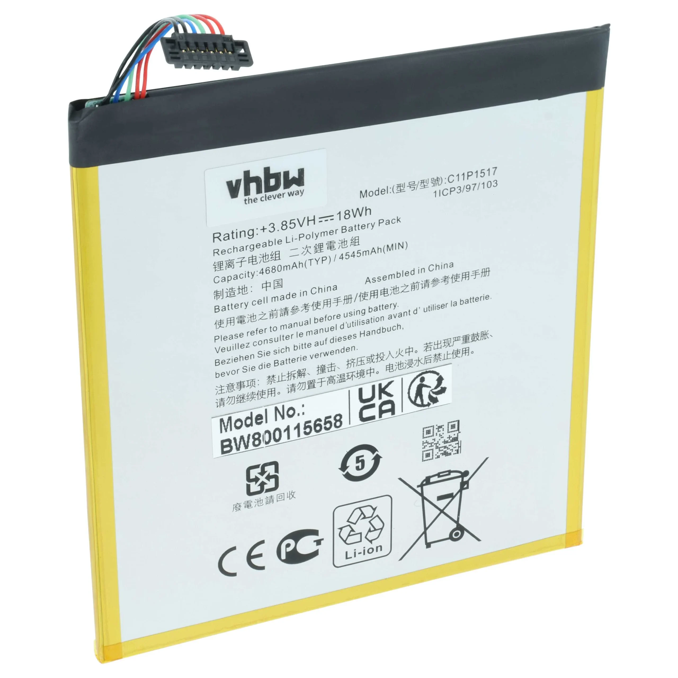Batterie remplace Asus C11P1517, 0B200-01580200 tablette - 4650mAh 3,85V Li-polymère