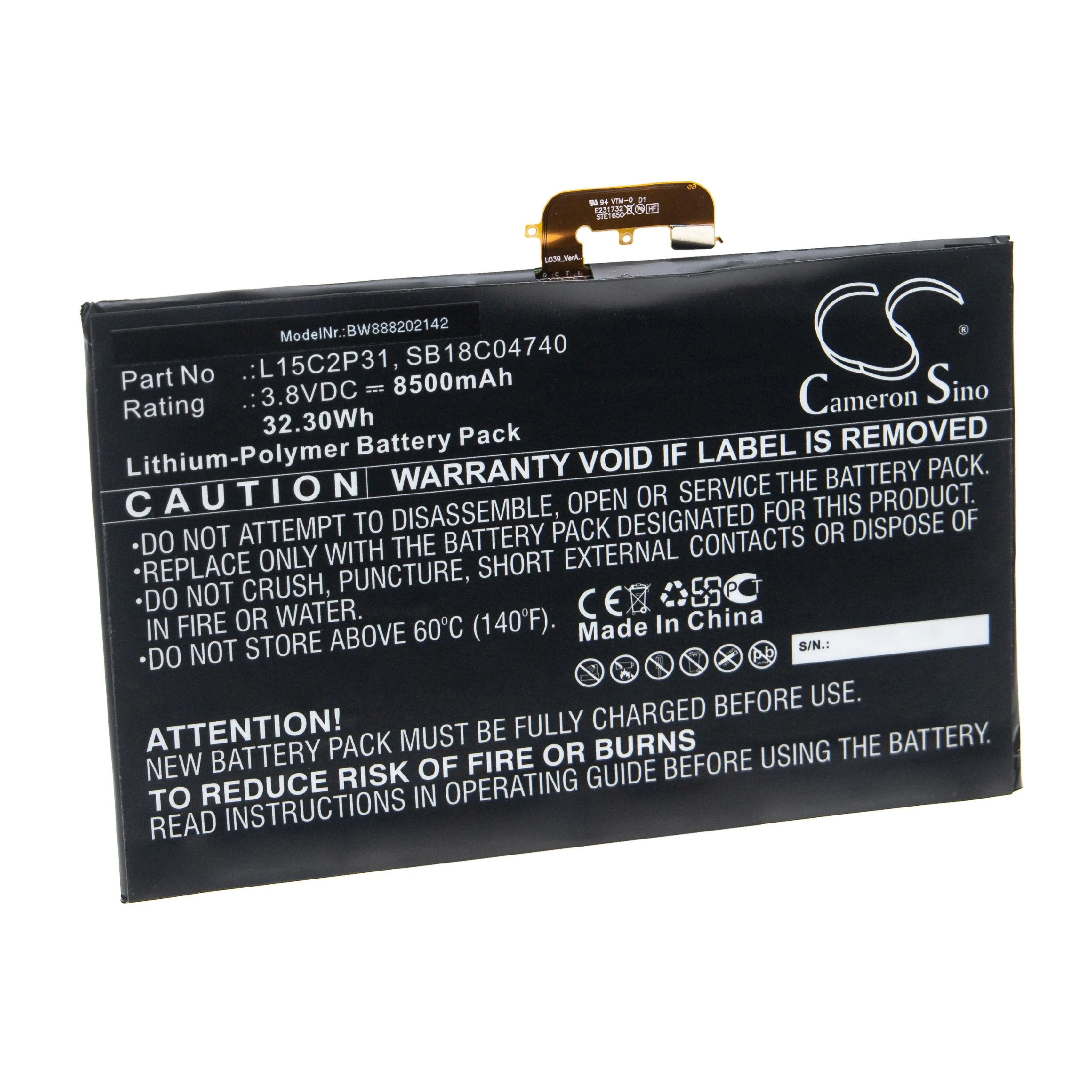 Batterie remplace Lenovo SB18C04740, L15C2P31 pour ordinateur portable Lenovo- 8500mAh 3,8V Li-polymère