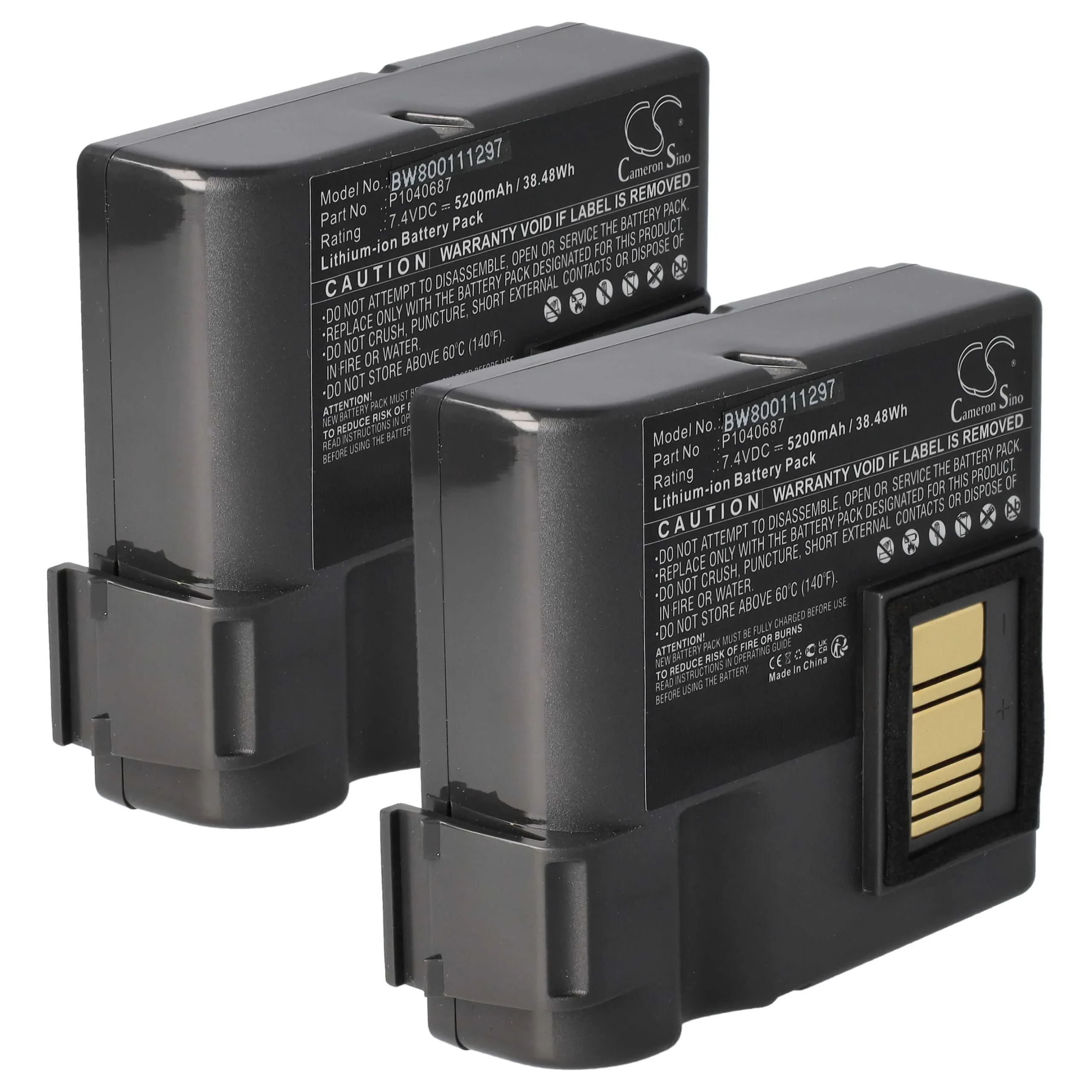 2x Batteries remplace Zebra BTRY-MPP-68MA1-01, P1040687 pour imprimante Zebra - 5200mAh 7,4V Li-ion