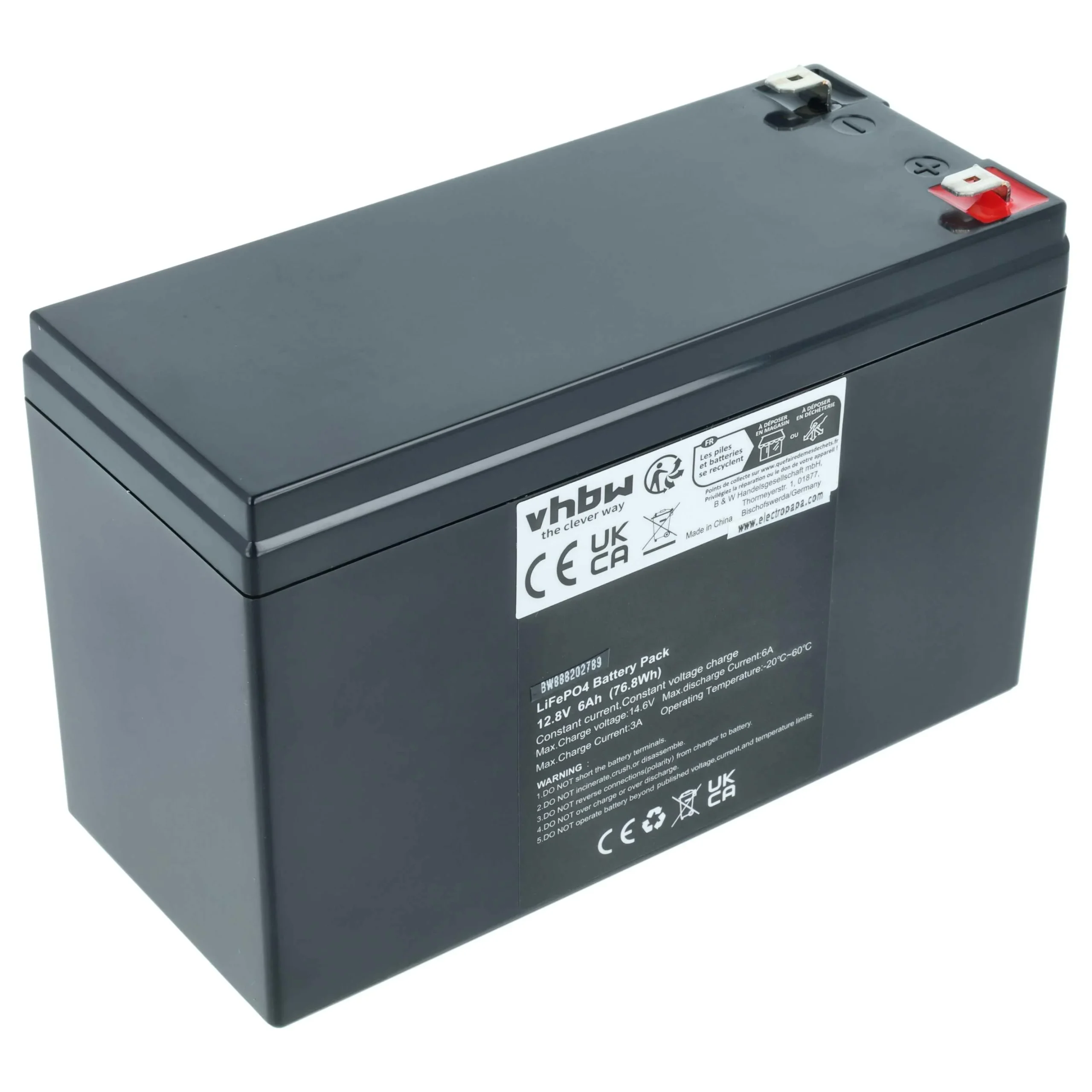 Batterie de bord pour caravane, bateau, camping car, panneau solaire - 6Ah 12,8V LiFePO4, 3A