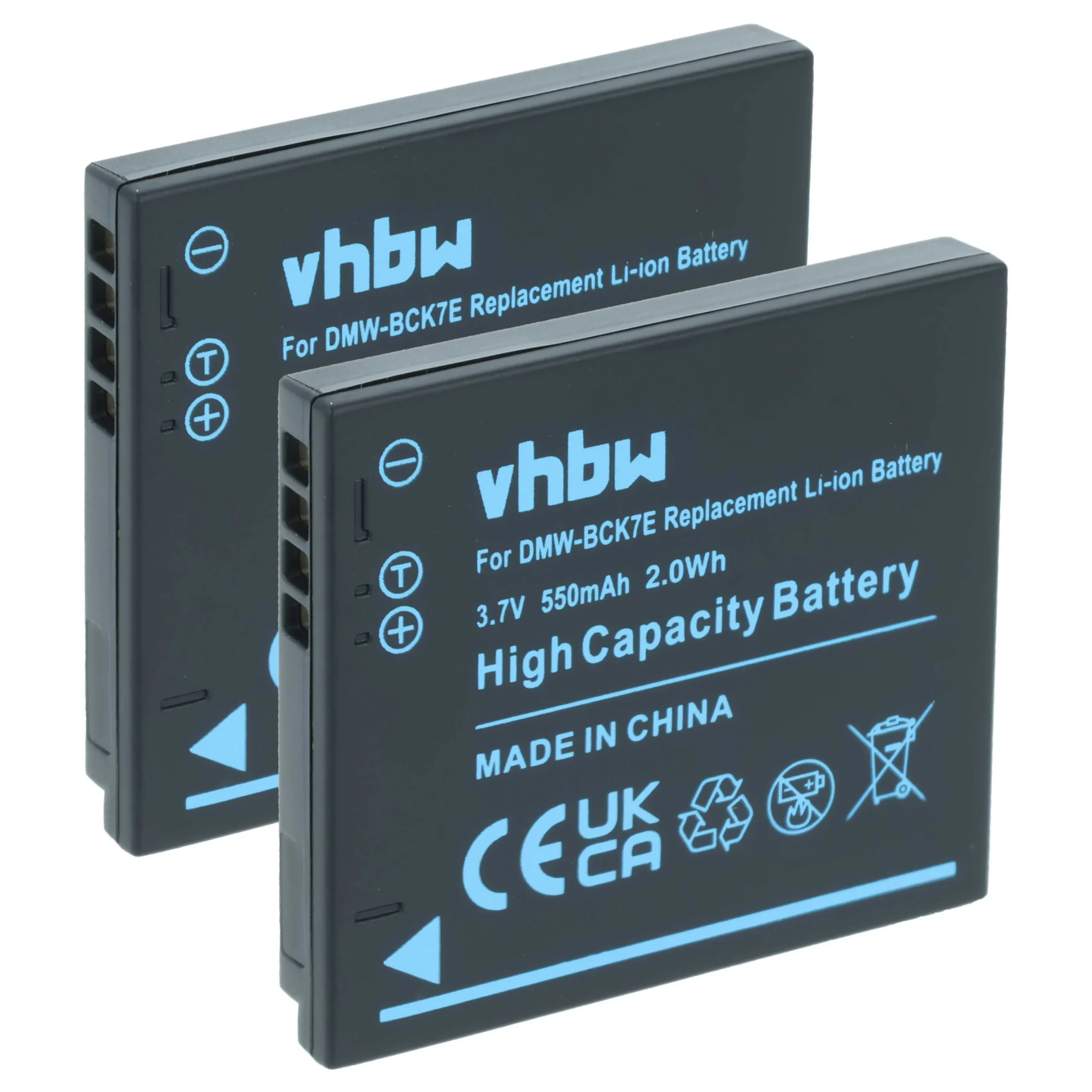 2x Batteries remplace Panasonic DMW-BCK7E, DMW-BCK7 pour appareil photo Panasonic- 550mAh 3,7V Li-ion