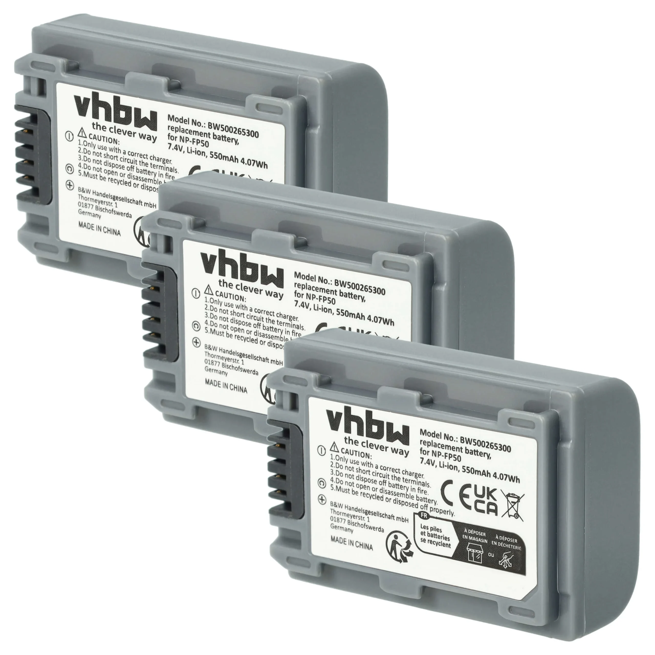 3x Batteries remplace Sony NP-FP70, NP-FP60, NP-FP51, NP-FP50, NP-FP30 pour caméscope Sony- 500mAh 7,2V Li-ion