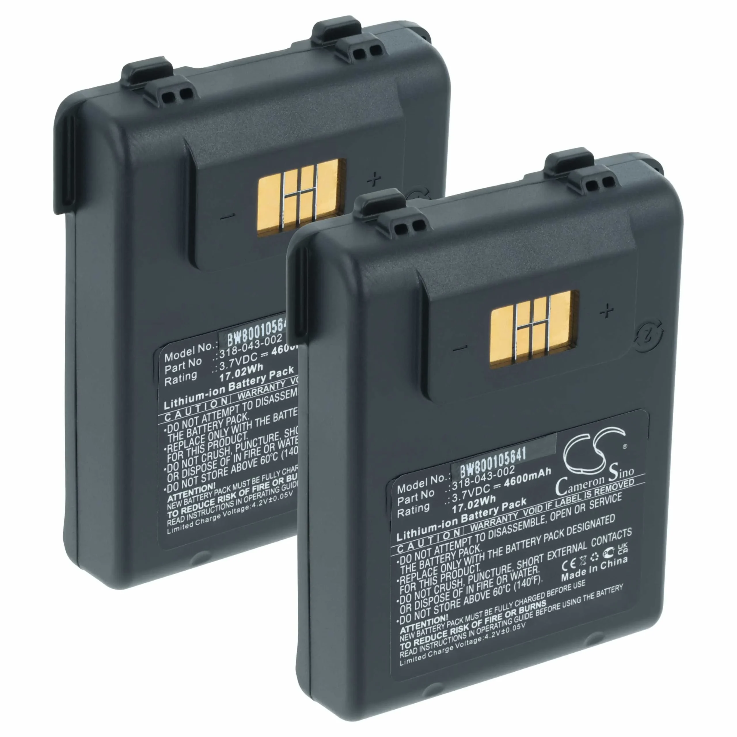 2x Batteries remplace Intermec 318-043-002, 1000AB01 pour scanner de code-barre Intermec - 4600mAh 3,7V