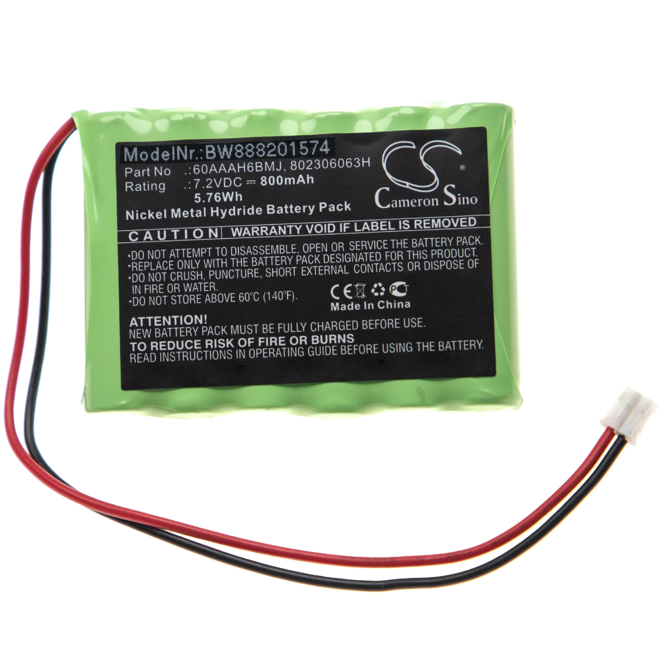 Batterie remplace Yale 802306063H, 60AAAH6BMJ pour centrale d'alarme Yale - 800mAh 7,2V NiMH