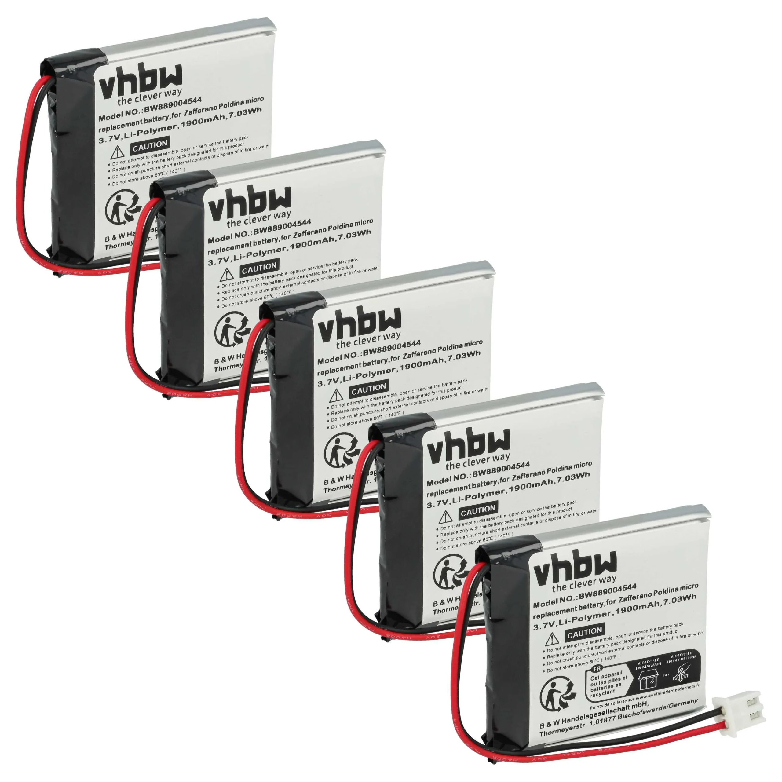 Batterie (5 pcs.) remplace Zafferano BAT04704004001000 Zafferano - 1900mAh 3,7V Li-polymère