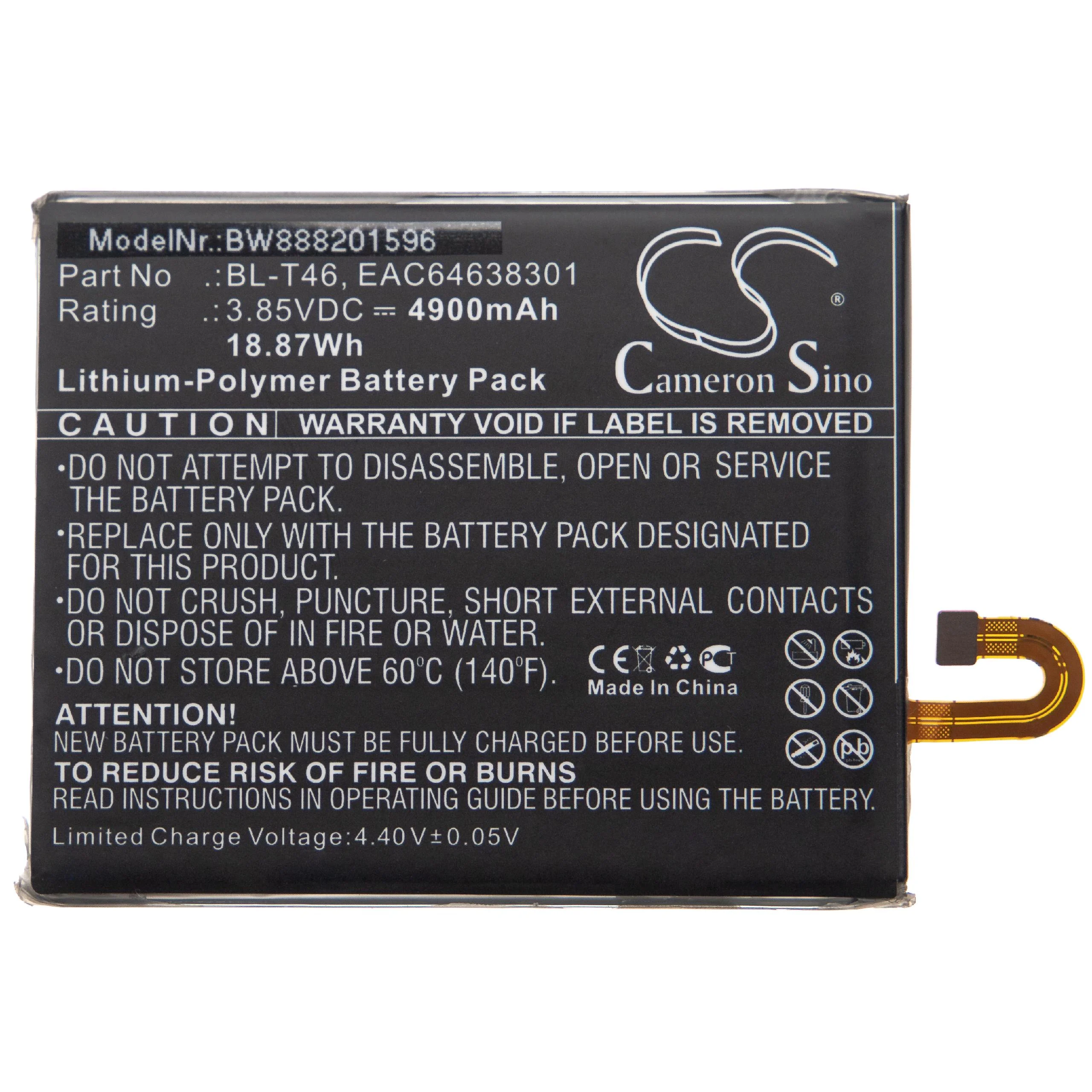 Batterie remplace LG EAC64638301, BL-T46 téléphone portable LG - 4900mAh 3,85V Li-polymère