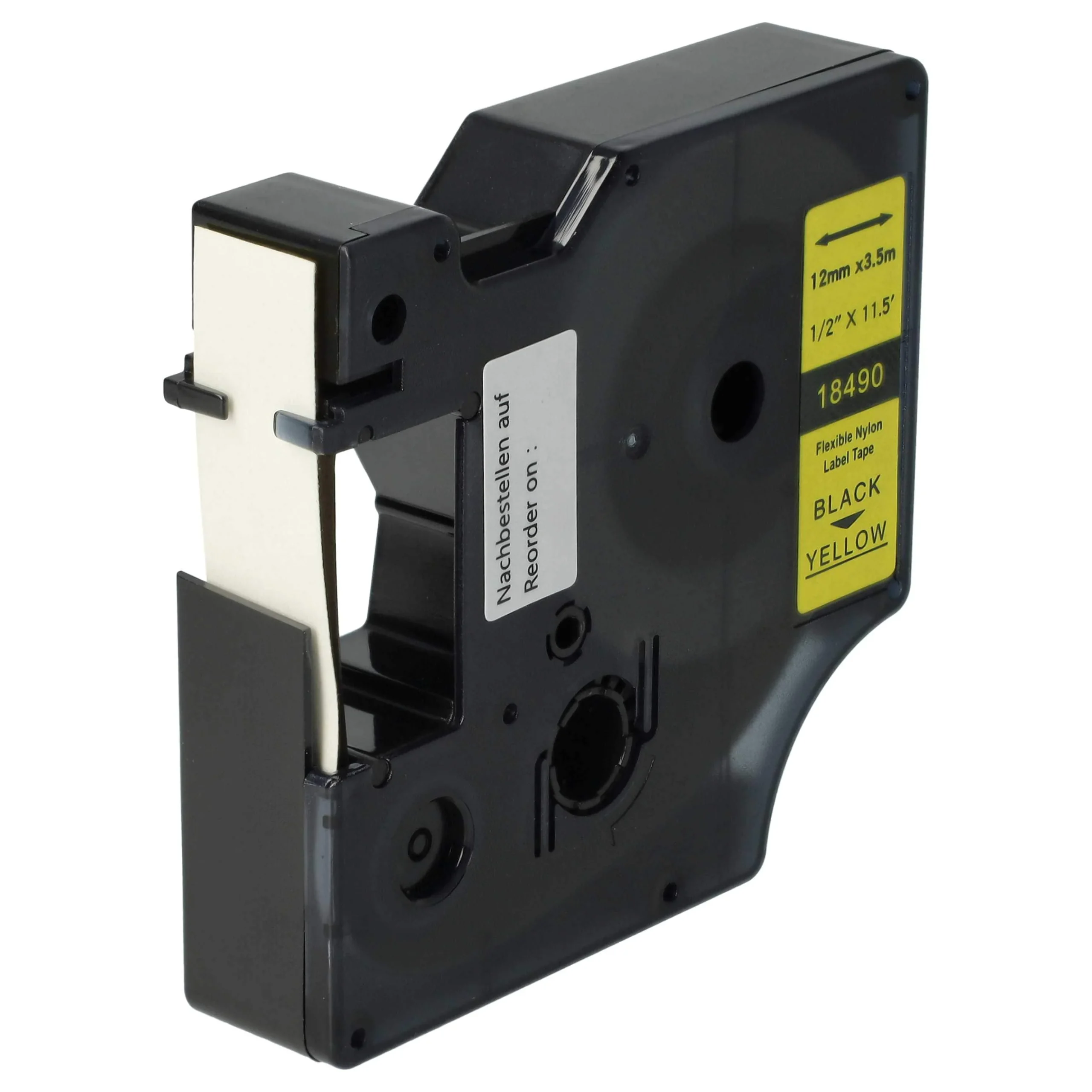 Cassette à ruban remplace Dymo 18490 - 12mm lettrage Noir ruban Jaune, plastique, nylon