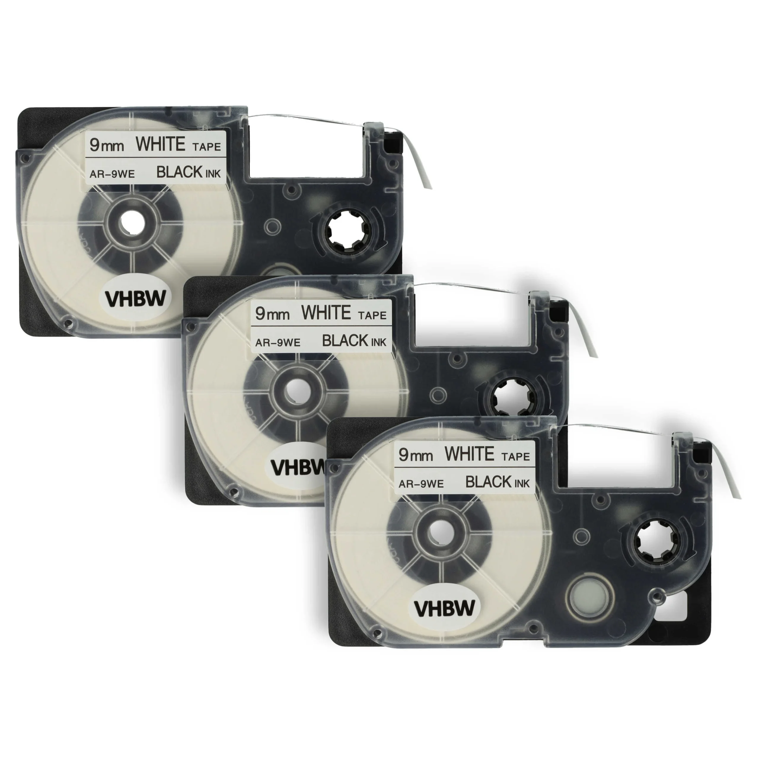 3x Cassettes à ruban remplacent Casio XR-9WE1, XR-9WE - 9mm lettrage Noir ruban Blanc, plastique