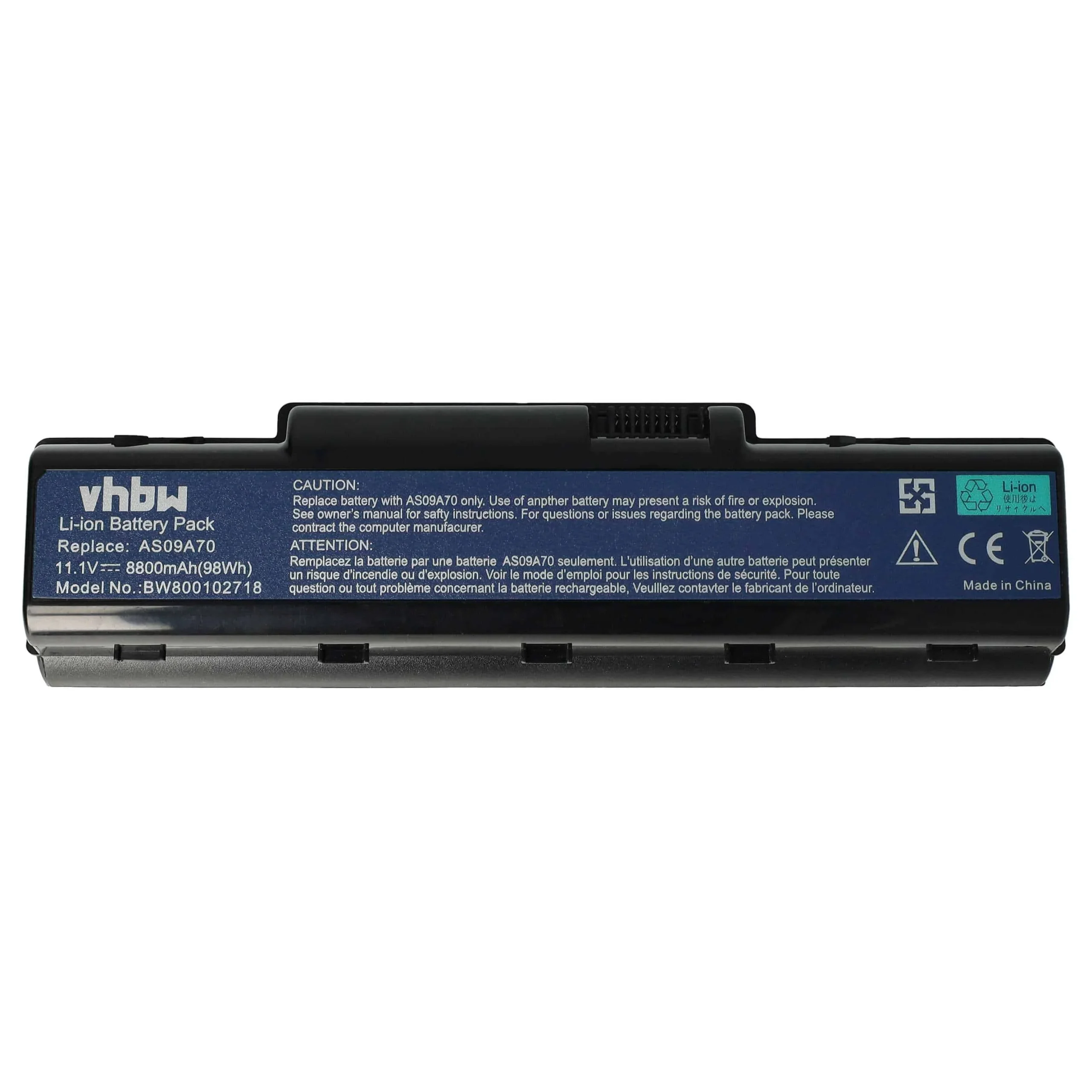 Batterie remplace Acer AS09A31, AS09A41, AS09A36 pour ordinateur portable Acer- 8800mAh 11,1V Li-ion, noir