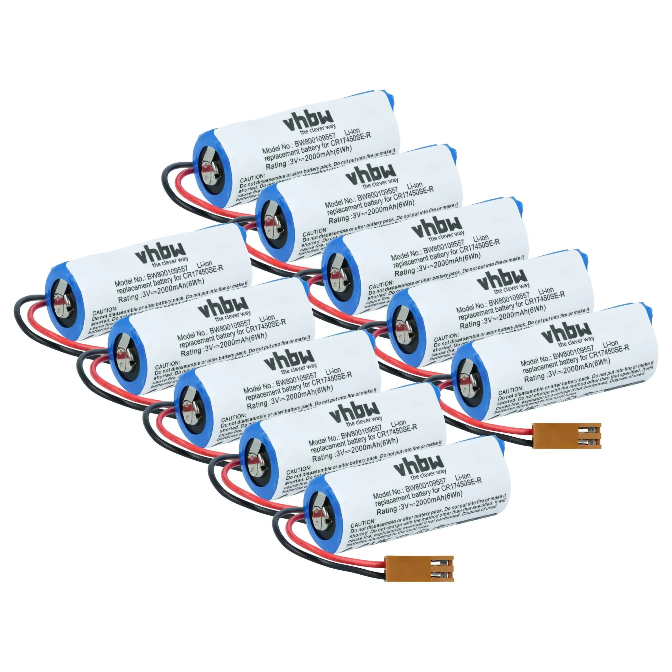 10x Batteries remplace A02B0200K102, A02B-0200-K102, CR17450ER-CX pour unité de contrôle - 2000mAh 3V Li-ion