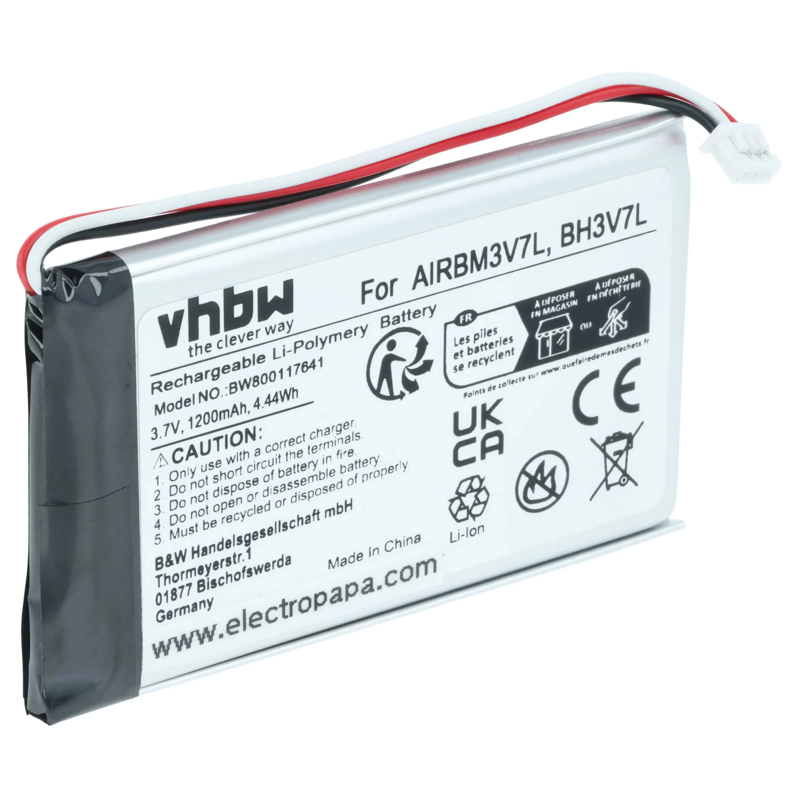 Batterie remplace Autec R0BATT00E0018, AIRBM3V7L, BH3V7L - 1200mAh 3,7V Li-polymère
