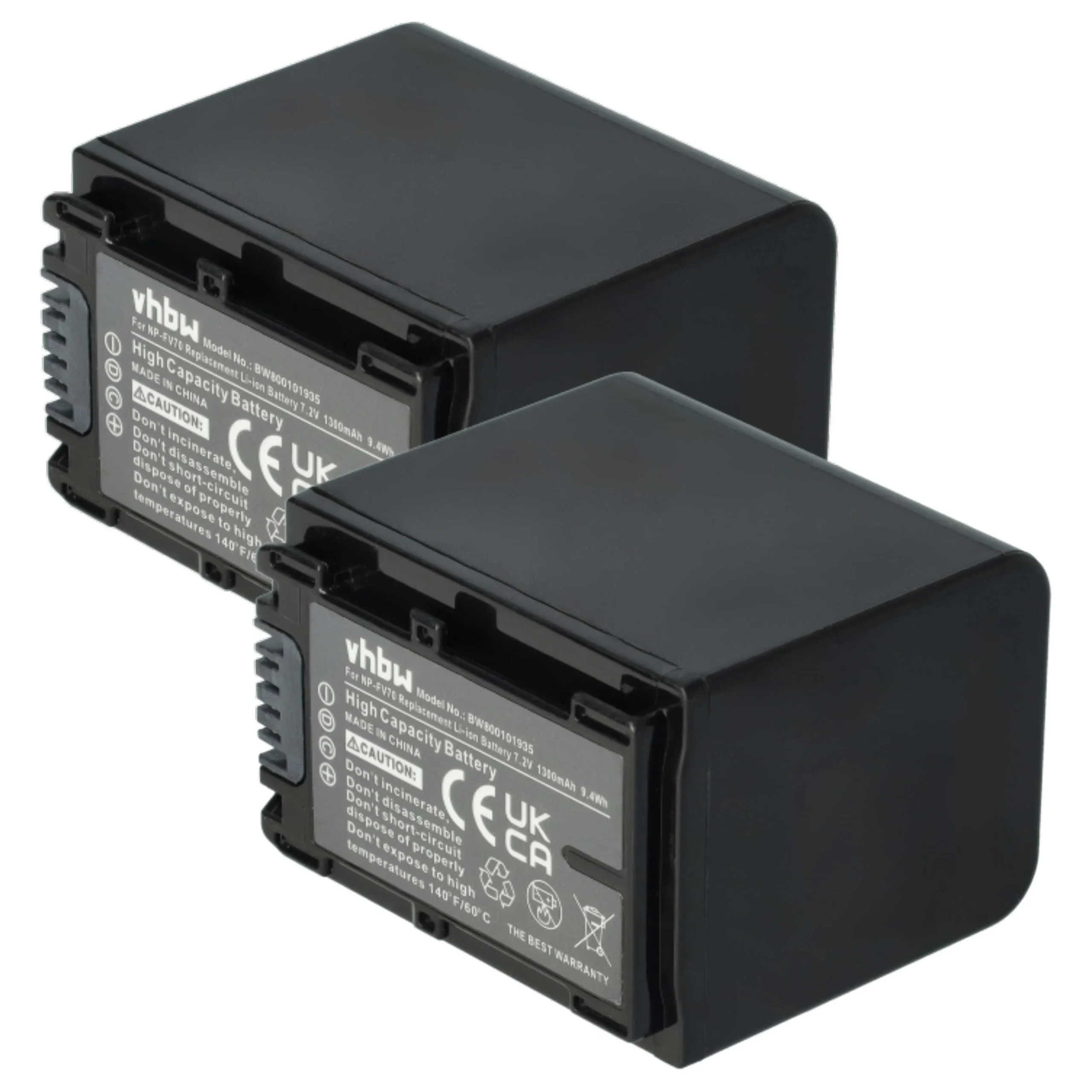 2x Batteries remplace Sony NP-FV100, NP-FV40, NP-FV30 pour caméscope Sony- 1300mAh 7,2V Li-ion avec puce