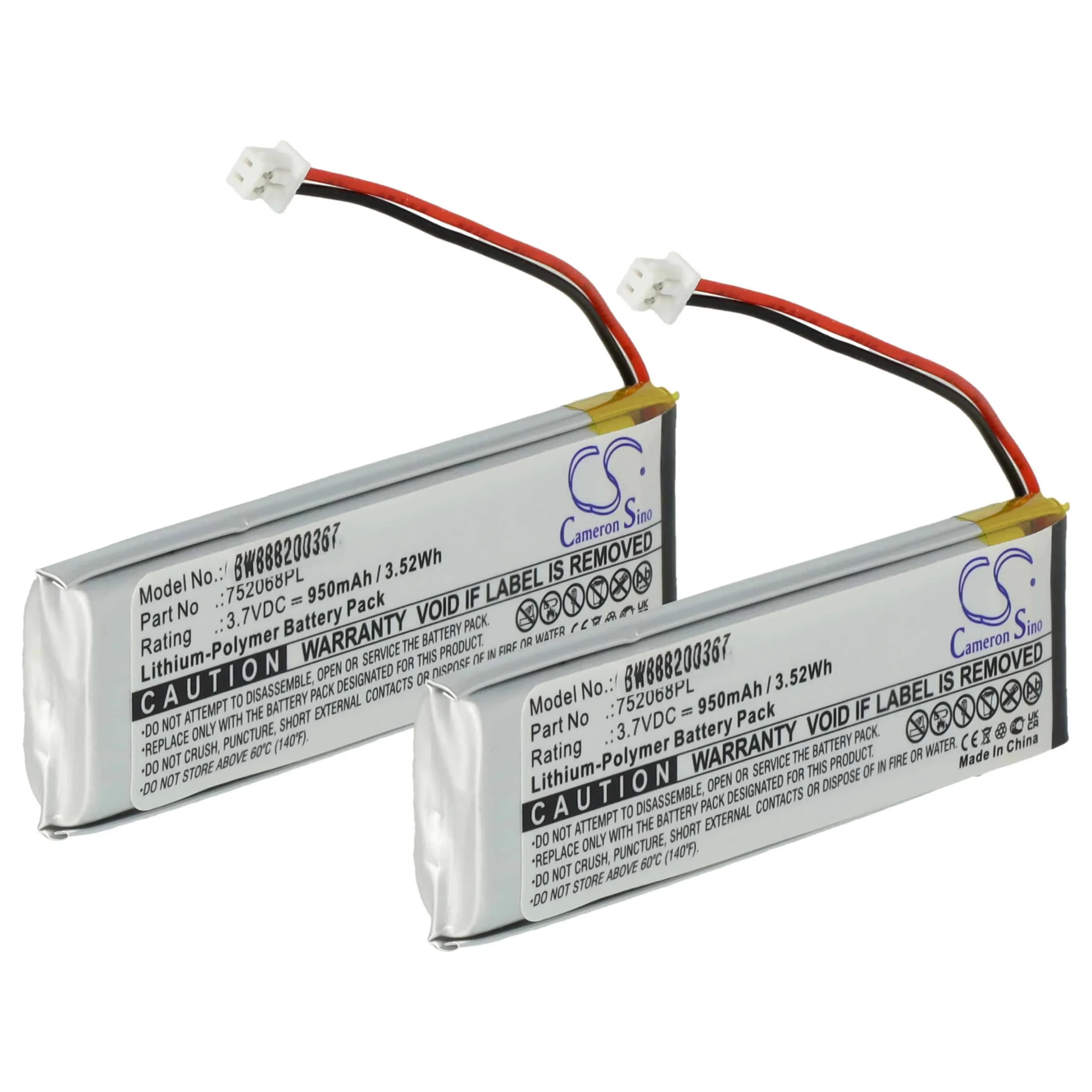 Batterie (2 pcs.) remplace Midland 752068PL casque audio Albrecht - 950mAh 3,7V Li-polymère