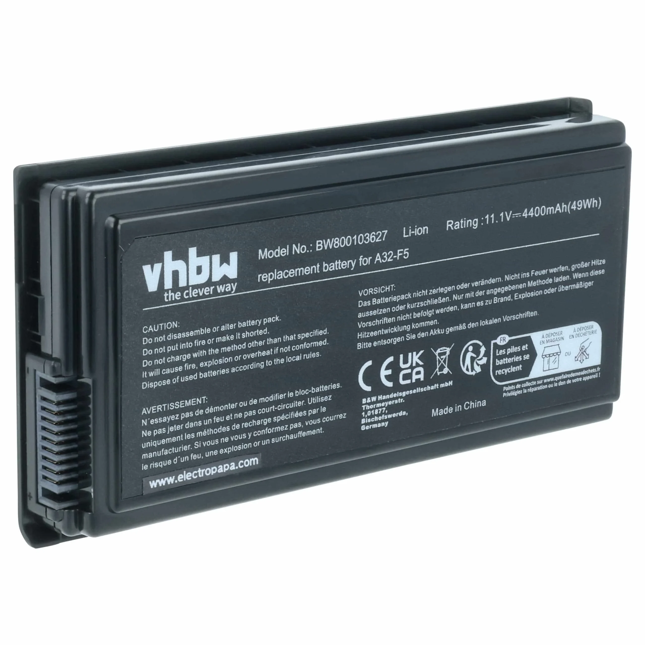 Batterie remplace Asus 70-NLF1B2000, 70-NLF1B2000Y pour ordinateur portable Asus- 4400mAh 11,1V Li-ion, noir