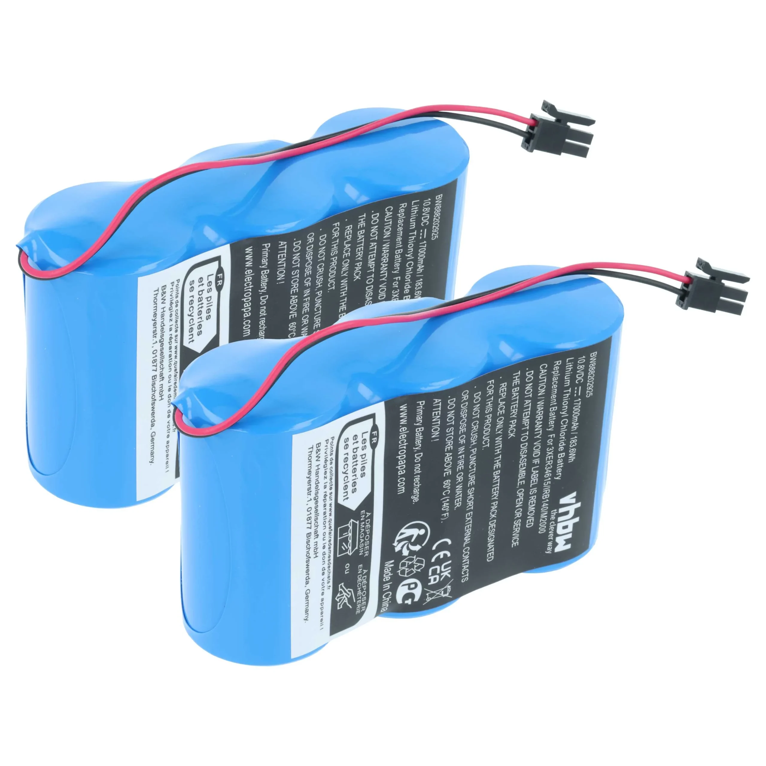 Pile (2 pcs.) remplace ABB 3HAB9999-1, 1SAP180300R0001 pour robot industriel ABB - 17000mAh 10,8V Li-SOCl2