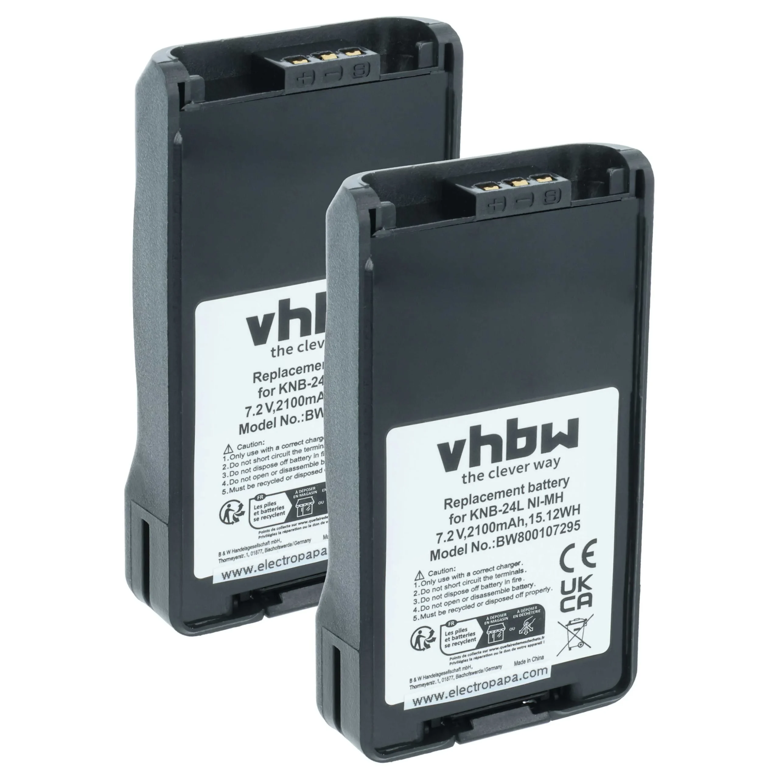 2x Batteries remplace Kenwood KNB-24L, KNB-24Li, KNB-24 pour radio talkie-walkie Kenwood- 2100mAh 7,2V NiMH