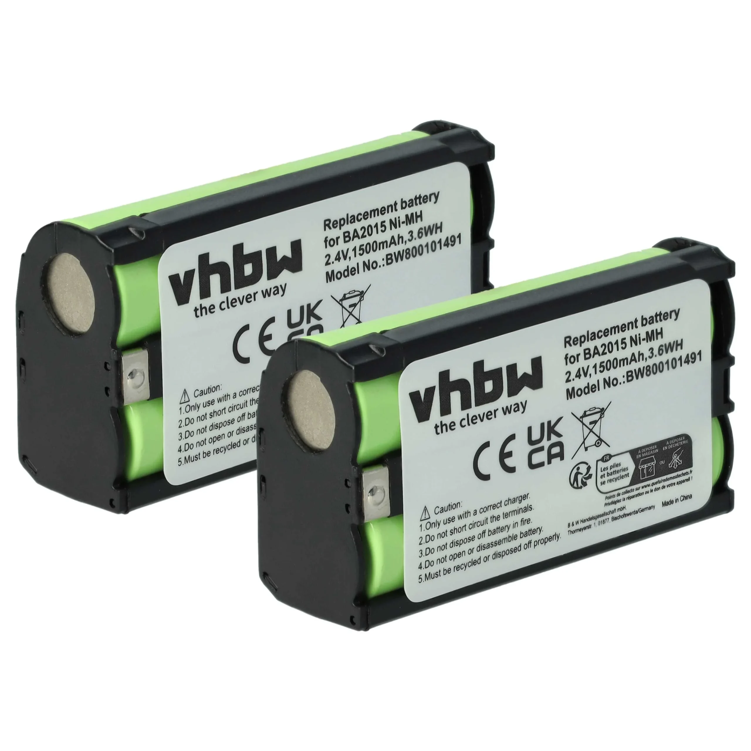 Batterie (2 pcs.) remplace Sennheiser BA2015, BA-2015 microphone - 1500mAh 2,4V NiMH