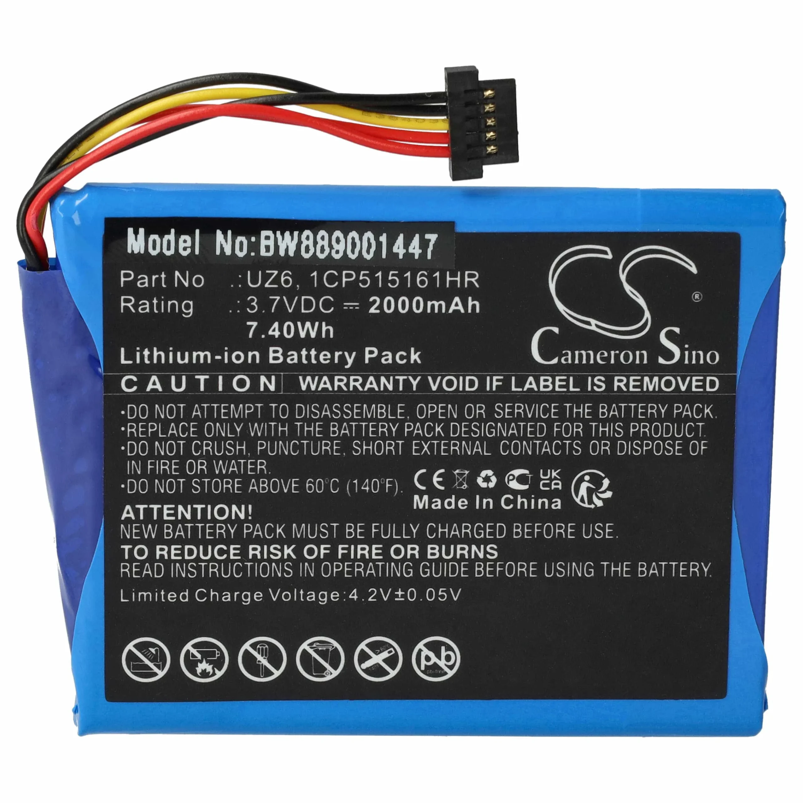 Batterie remplace TomTom UZ6, 1CP515161HR pour navigation GPS TomTom - 2000mAh 3,7V Li-ion