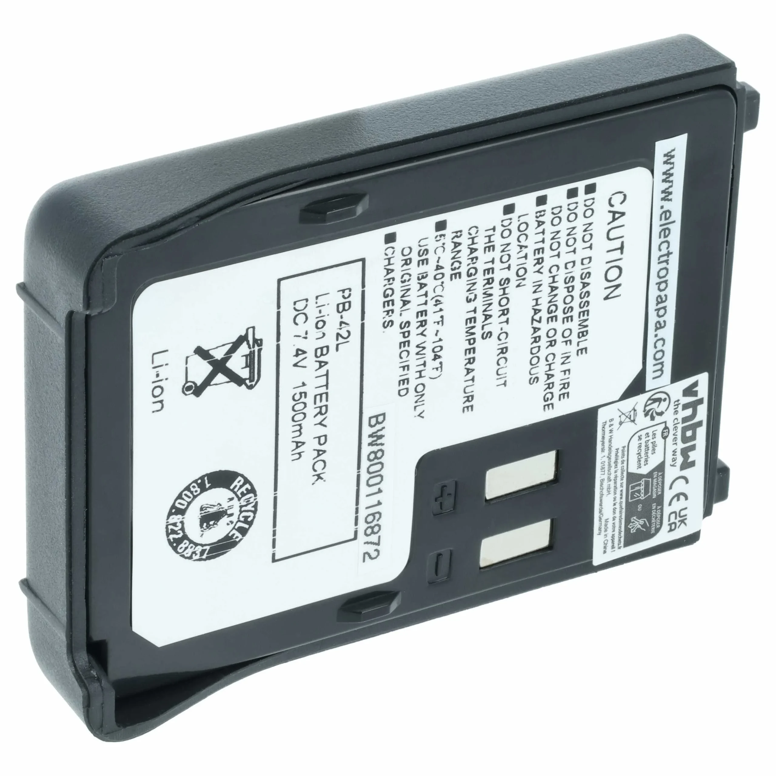 Batterie remplace Kenwood PB-42Li, PB-42L, PB-42 pour radio talkie-walkie Kenwood- 1500mAh 7,4V Li-ion